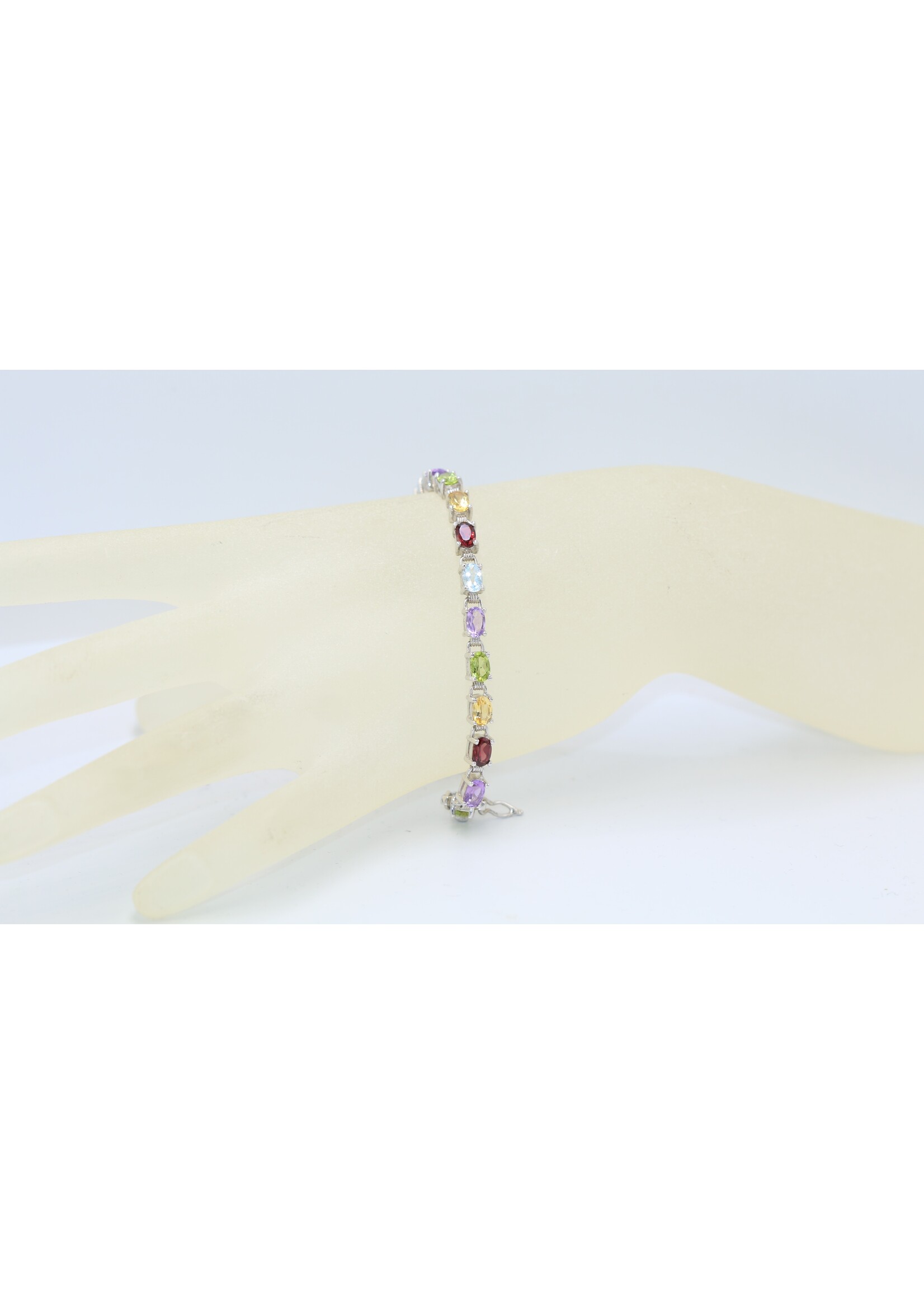 925 rhodium plated silver bracelet set with natural amethyst, garnet, peridot, topaz and citrines