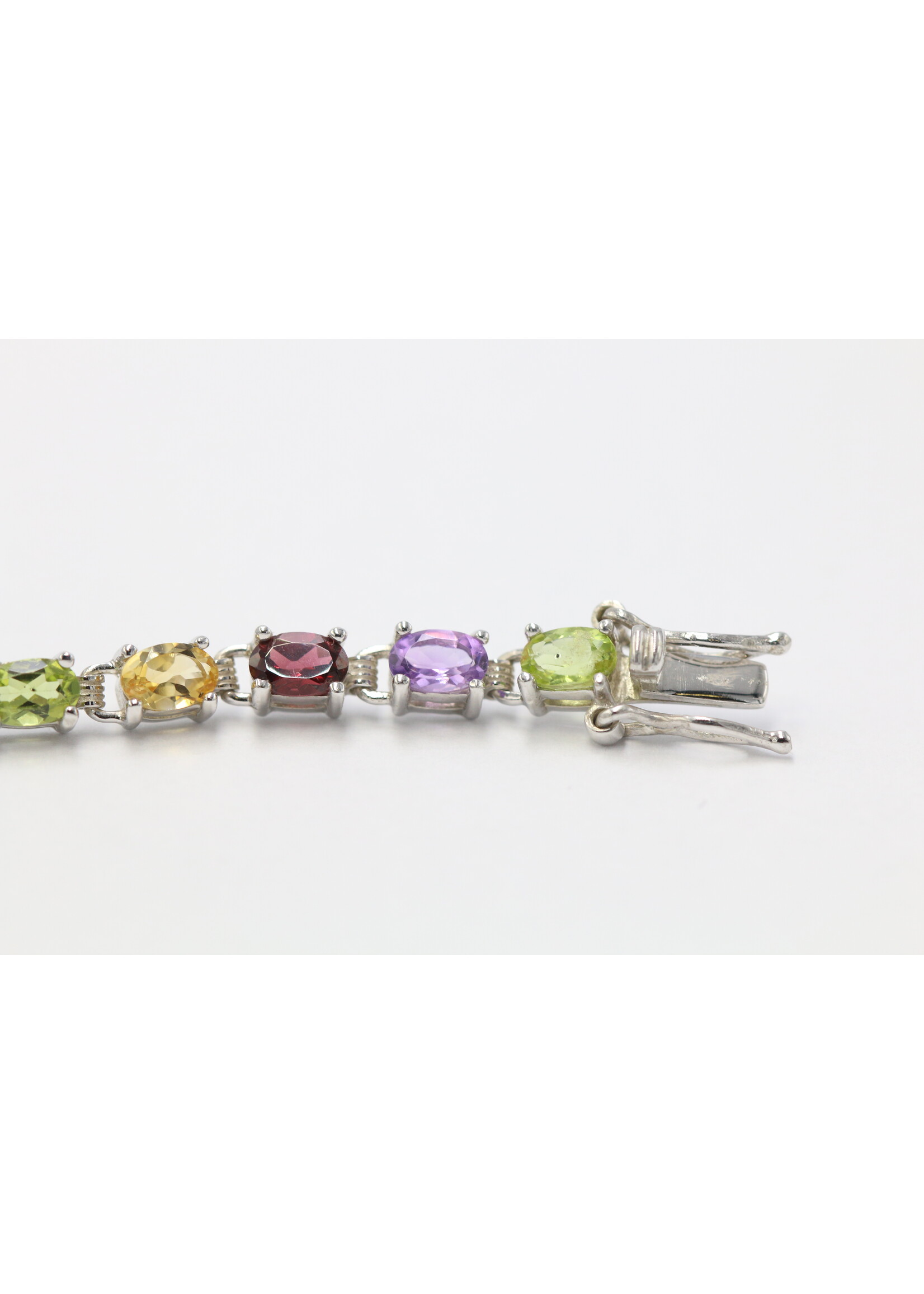 Bracelet en argent 925 rhodié serti d'Améthyste naturelle, Grenat, Péridot, Topaze et Citrines