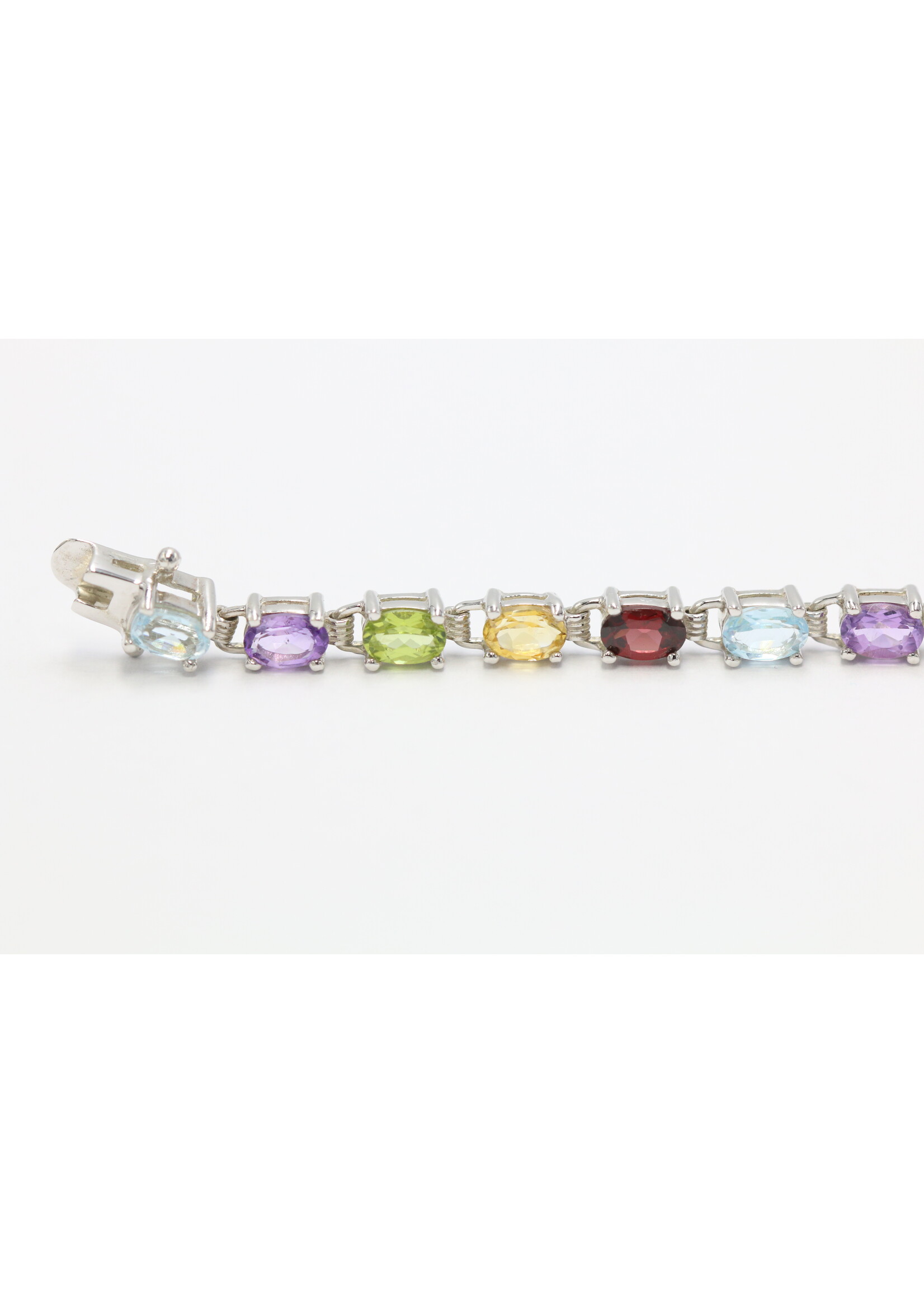 Bracelet en argent 925 rhodié serti d'Améthyste naturelle, Grenat, Péridot, Topaze et Citrines