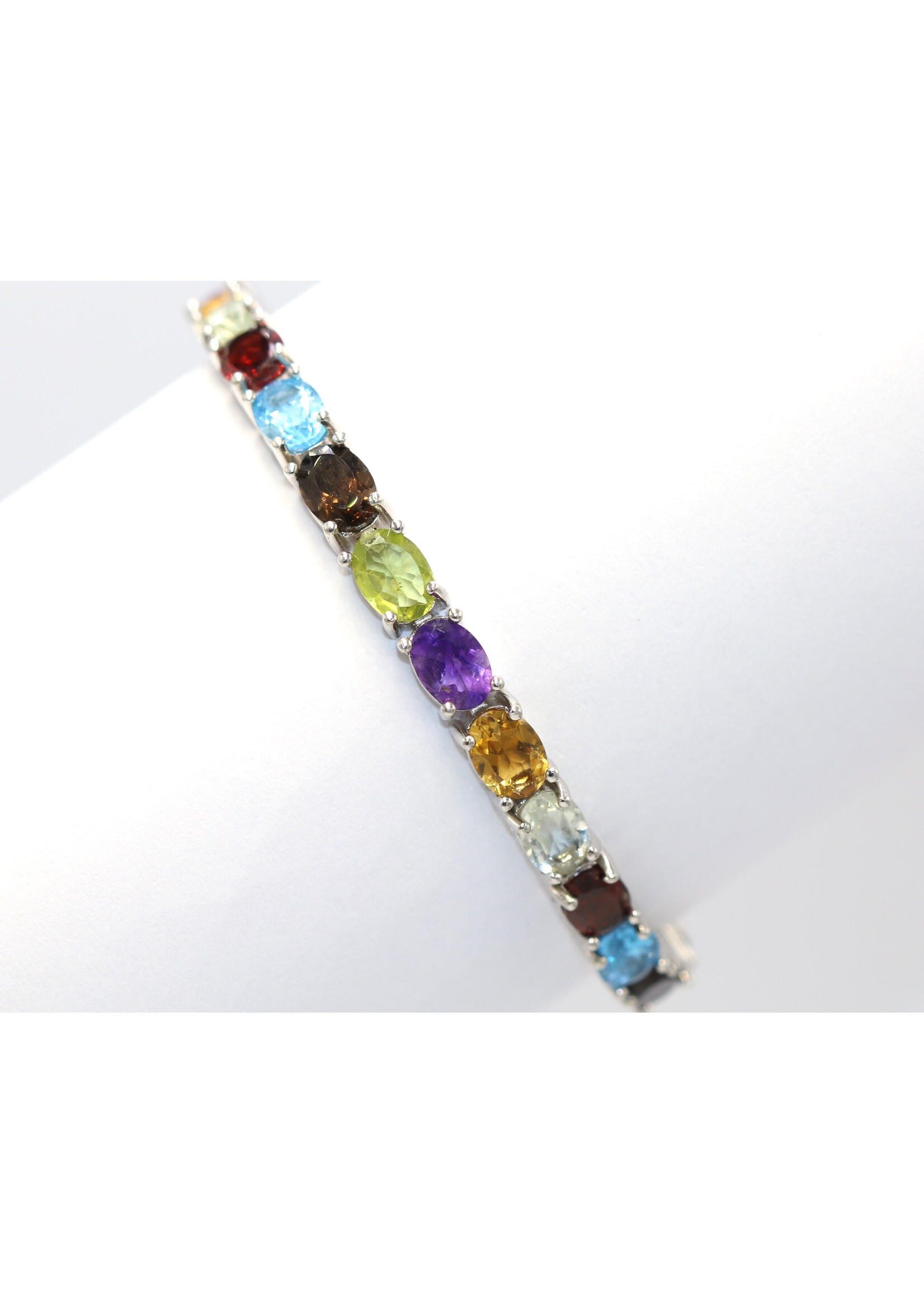 925 gerhodineerd zilveren Armband bezet met natuurlijke  Amethist,Granaat,Peridot,Topaas en Citrienen
