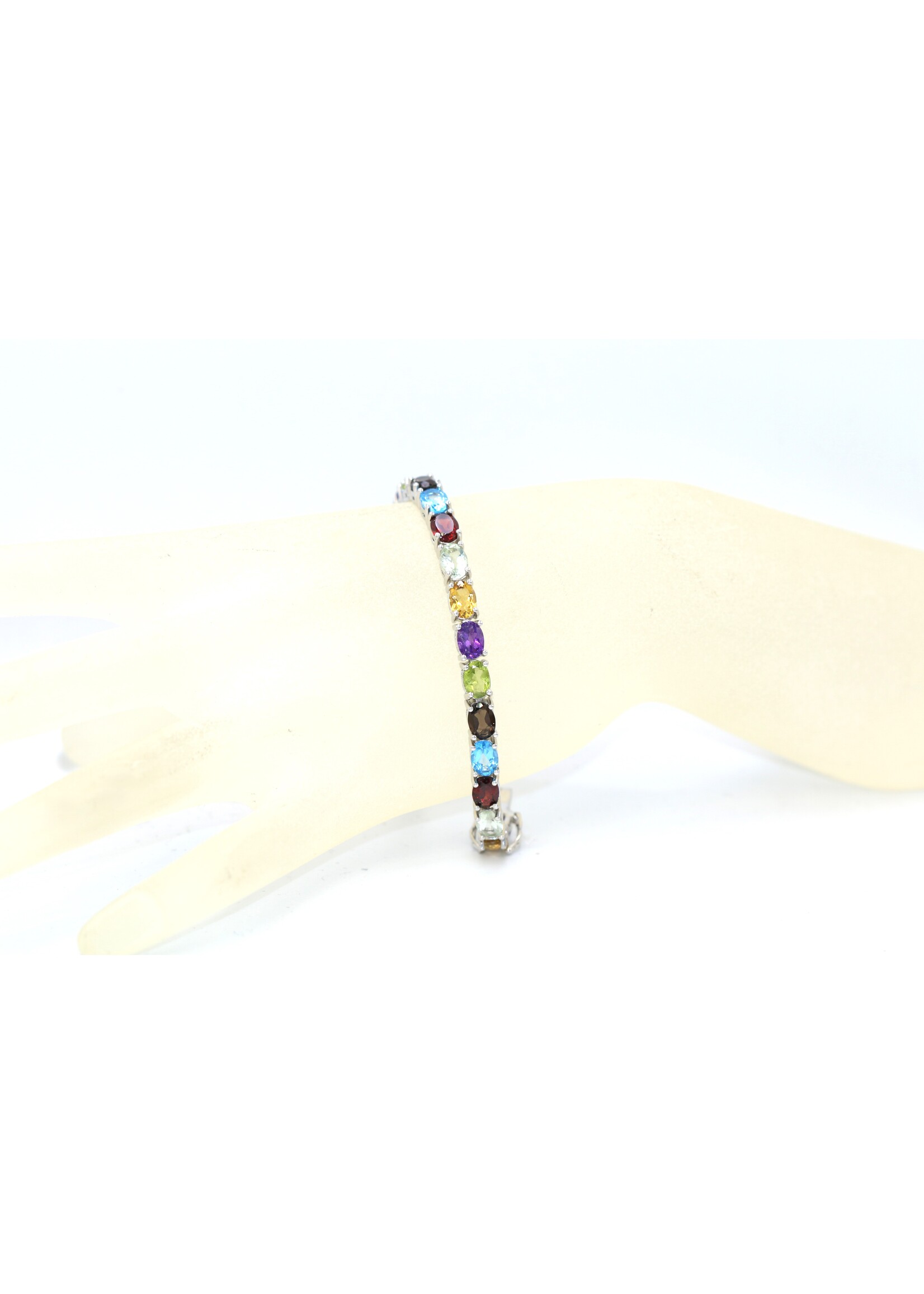 925 gerhodineerd zilveren Armband bezet met natuurlijke  Amethist,Granaat,Peridot,Topaas en Citrienen