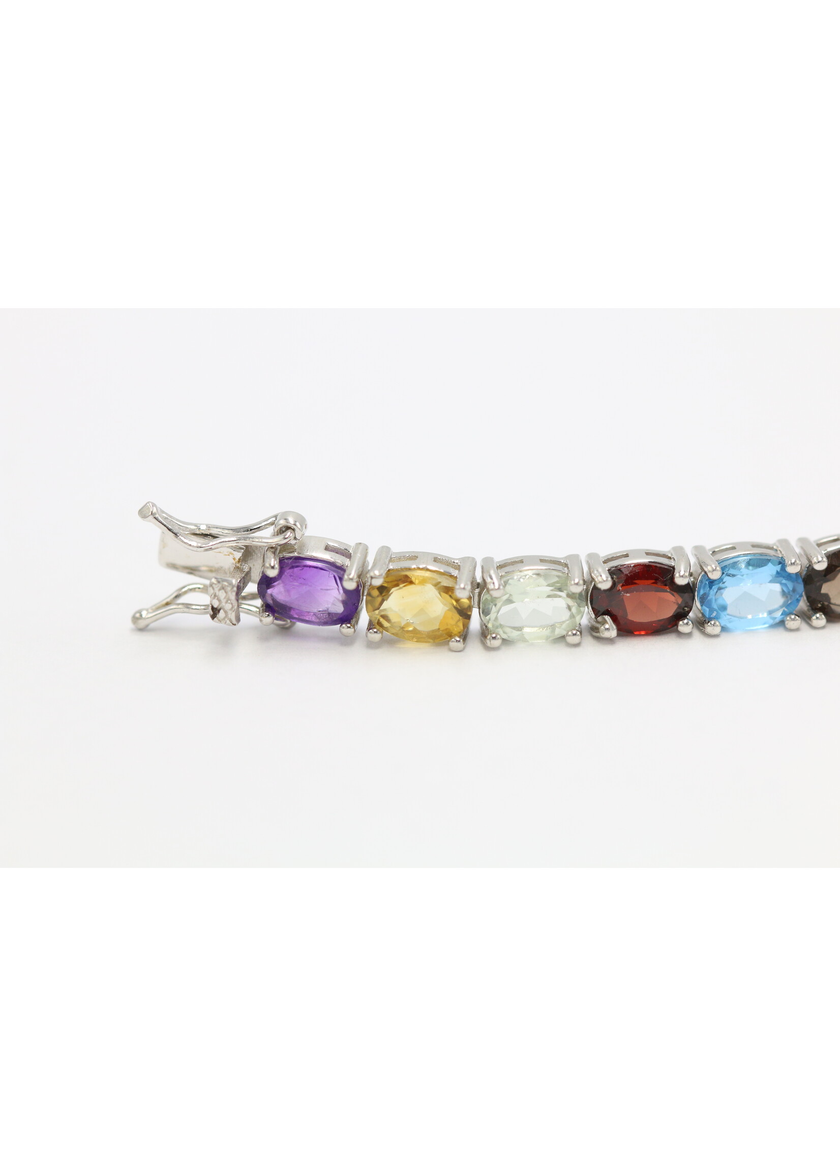 925 gerhodineerd zilveren Armband bezet met natuurlijke  Amethist,Granaat,Peridot,Topaas en Citrienen