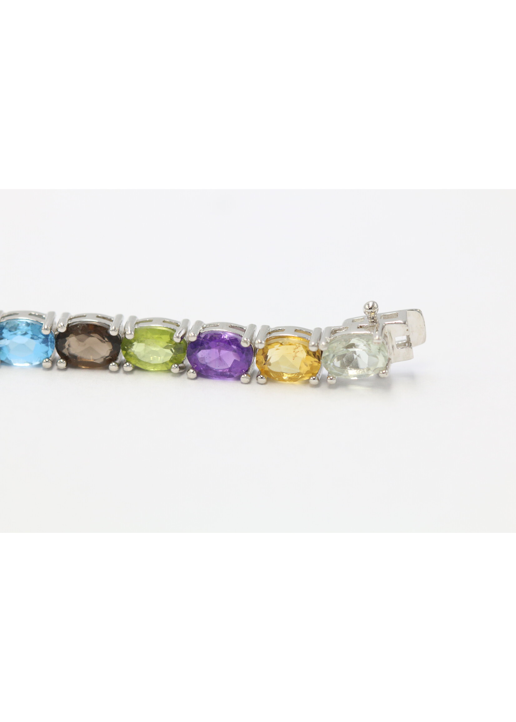 925 gerhodineerd zilveren Armband bezet met natuurlijke  Amethist,Granaat,Peridot,Topaas en Citrienen