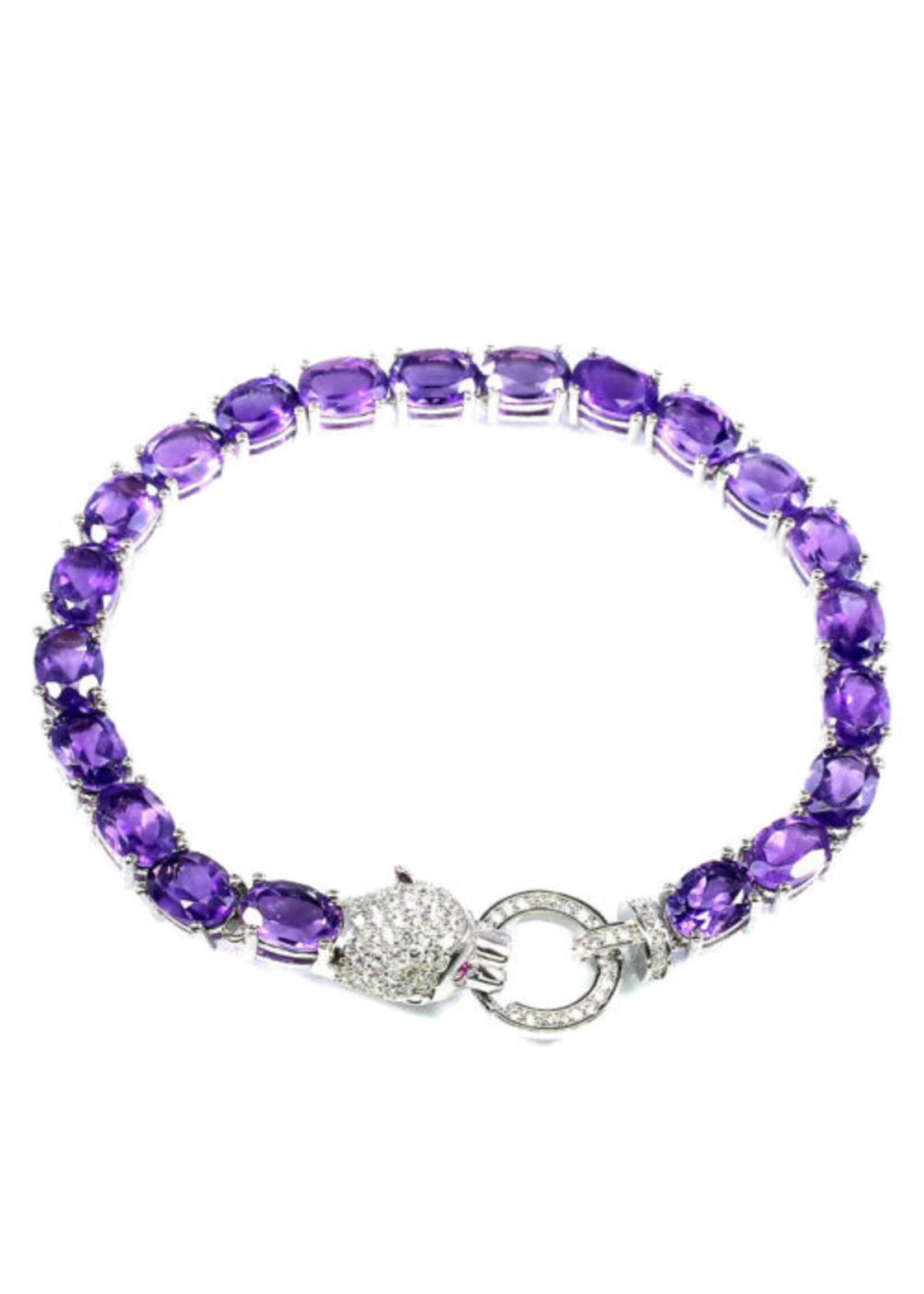 925 gerhodineerd zilveren Armband bezet met natuurlijke Amethisten
