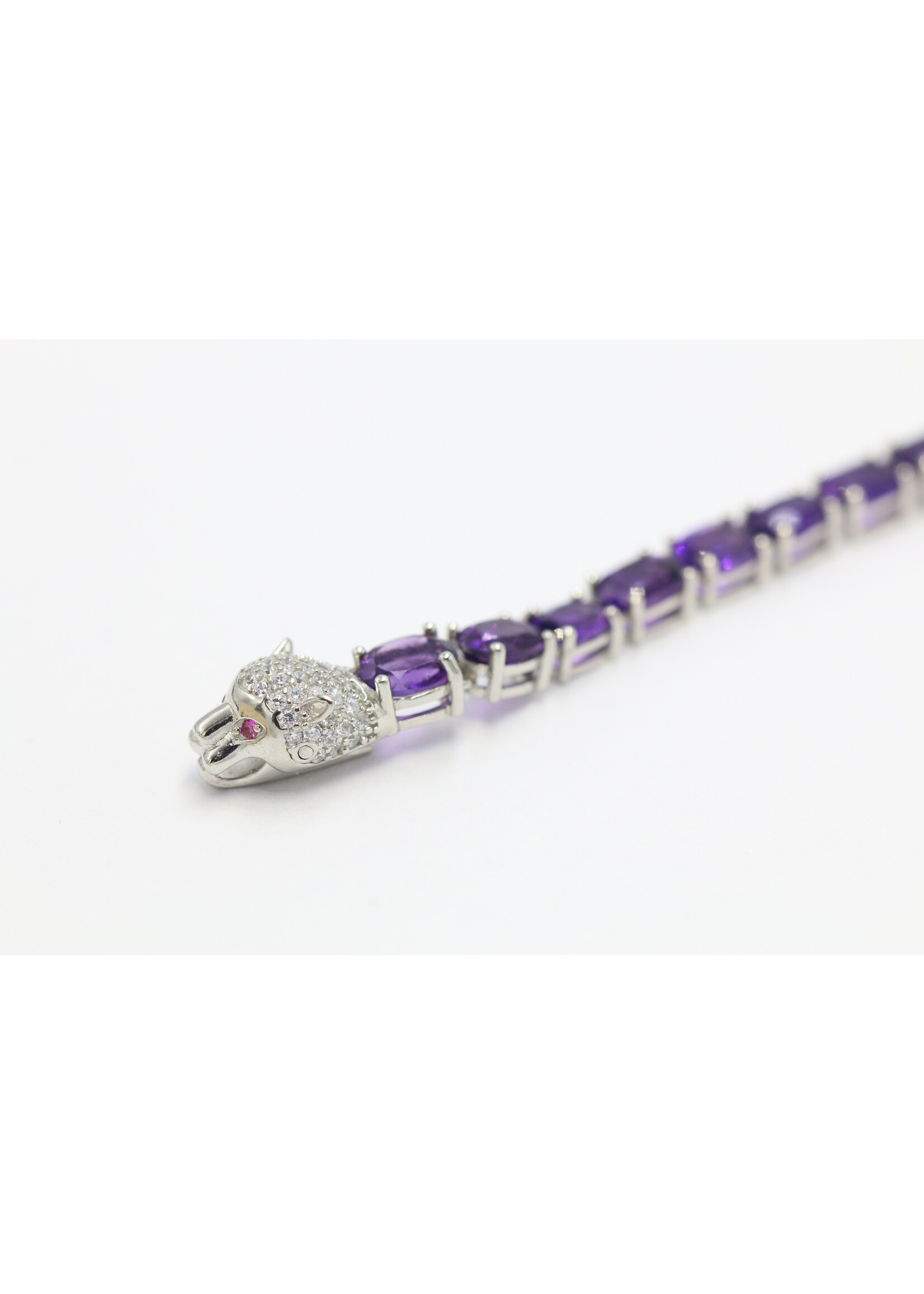 925 gerhodineerd zilveren Armband bezet met natuurlijke Amethisten