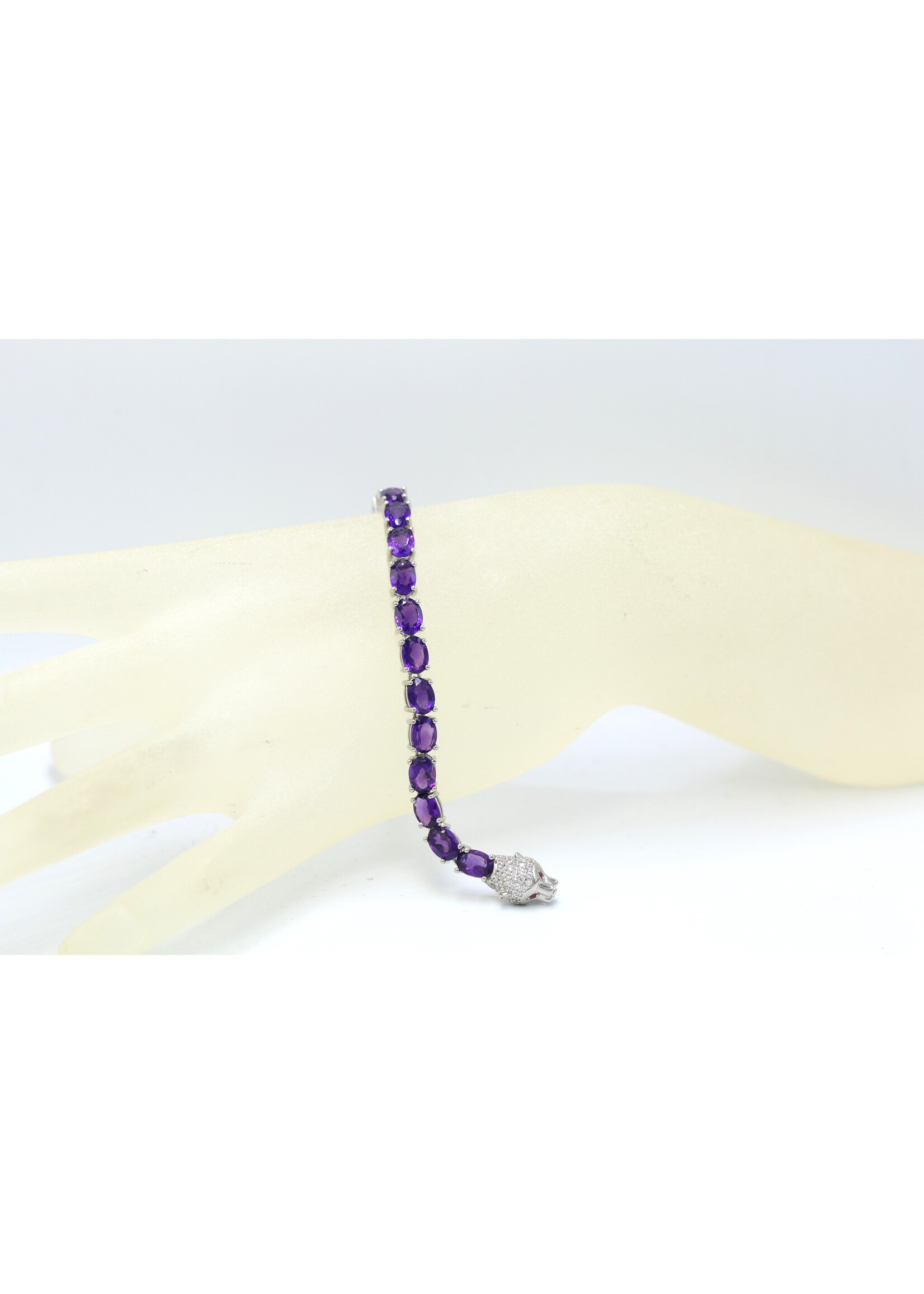 925 gerhodineerd zilveren Armband bezet met natuurlijke Amethisten