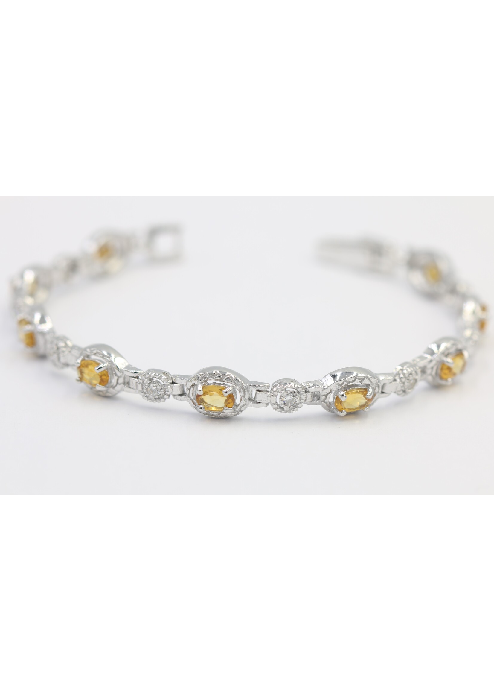 Bracelet en argent 925 rhodié serti de citrines naturelles