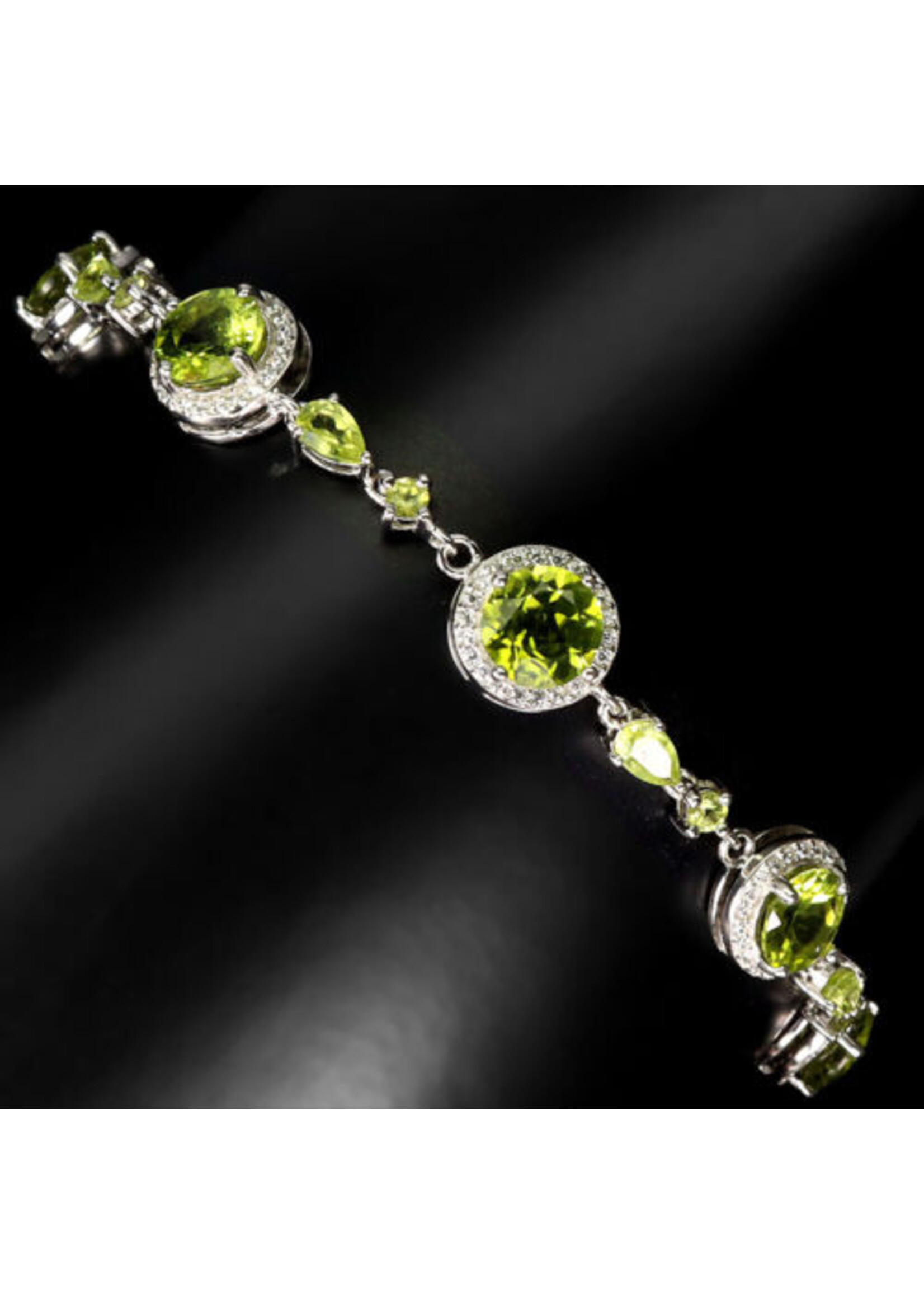 925 gerhodineerd zilveren Armband bezet met natuurlijke Peridoten