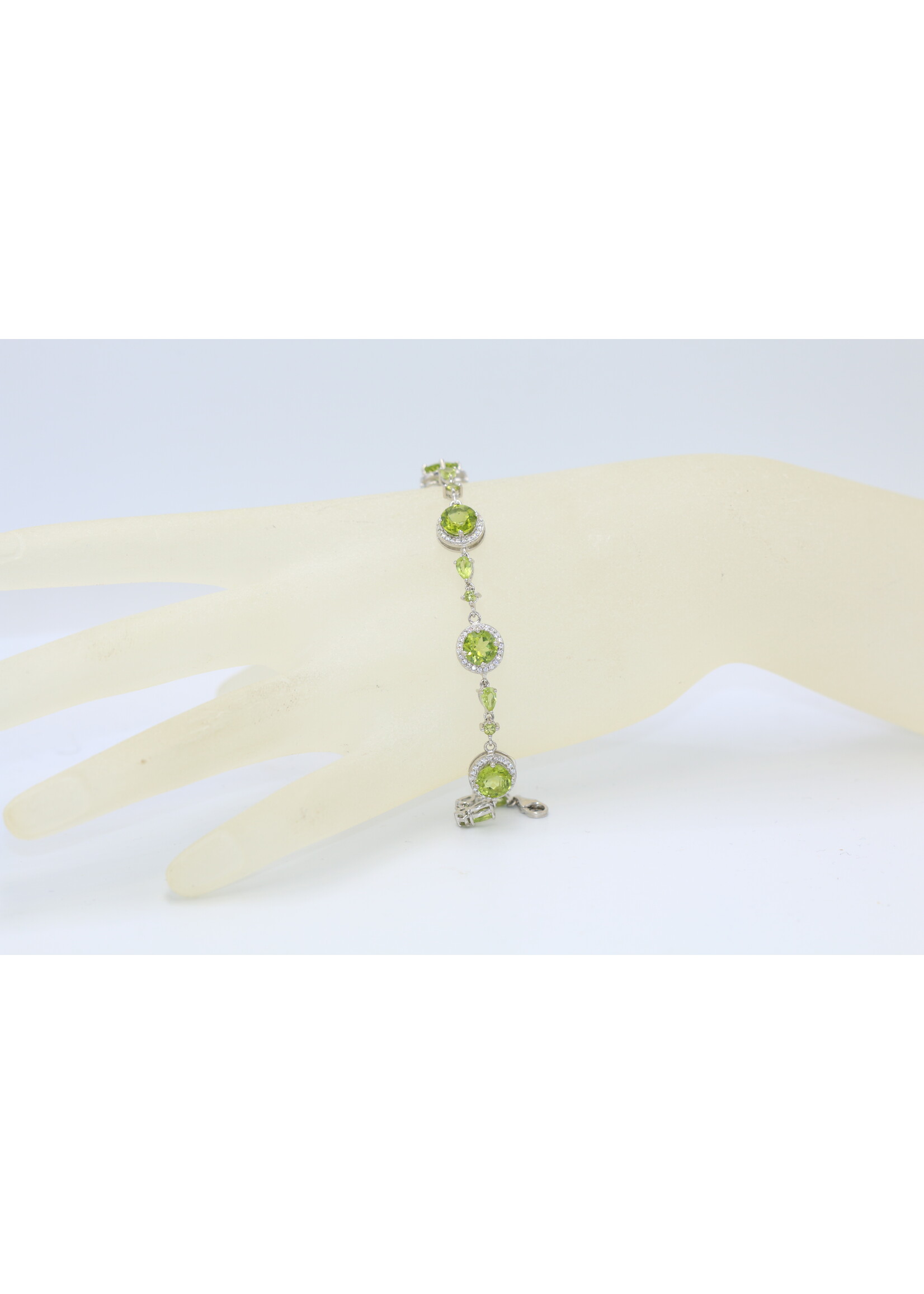 925 gerhodineerd zilveren Armband bezet met natuurlijke Peridoten