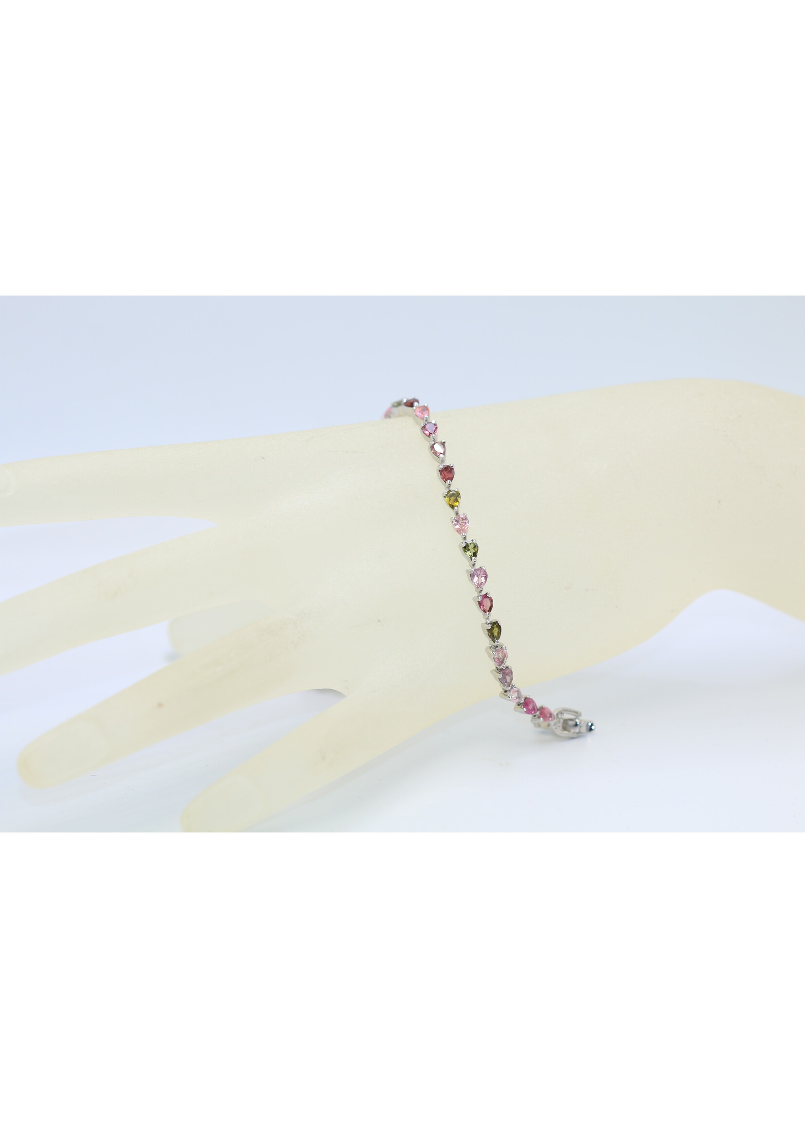 Bracelet en argent 925 rhodié serti de tourmalines naturelles
