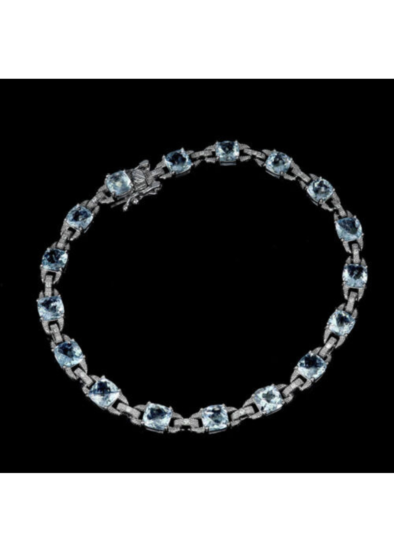 925 gerhodineerd zilveren Armband bezet met natuurlijke Aquamarijnen