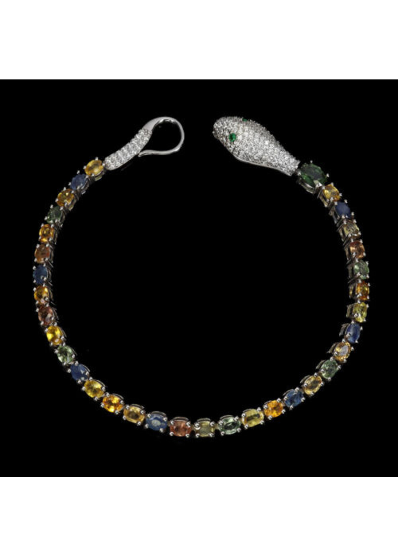 Bracelet en argent 925 rhodié serti de saphirs naturels multicolores