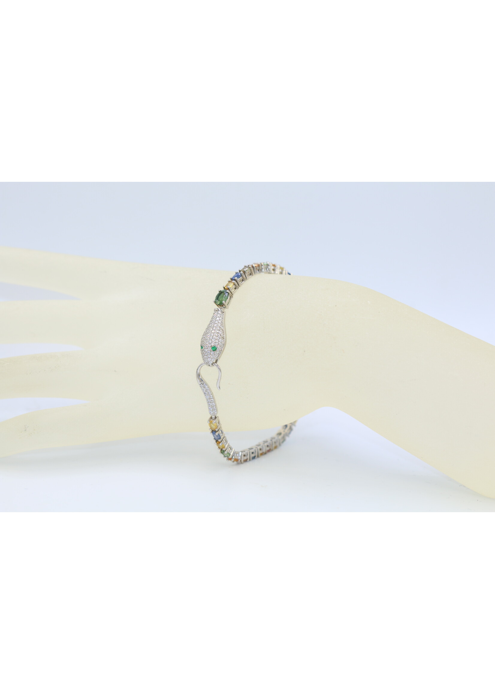 925 rhodium plated silver bracelet set with natural multi-colored sapphires