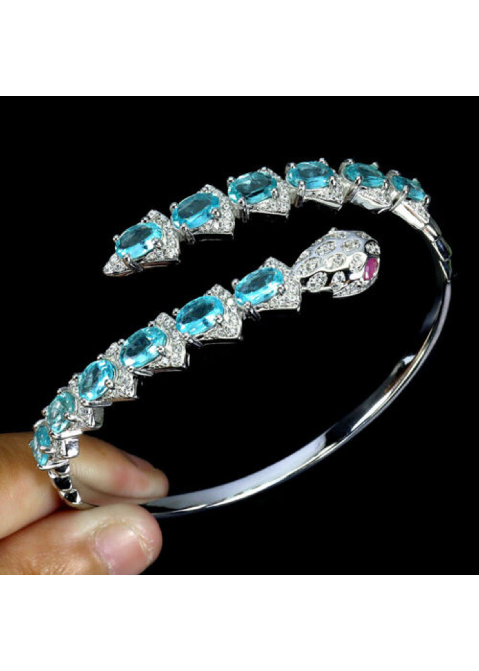 925 gerhodineerd zilveren Armband bezet met natuurlijke   Blauwe Apatieten en Cubic Zirconia