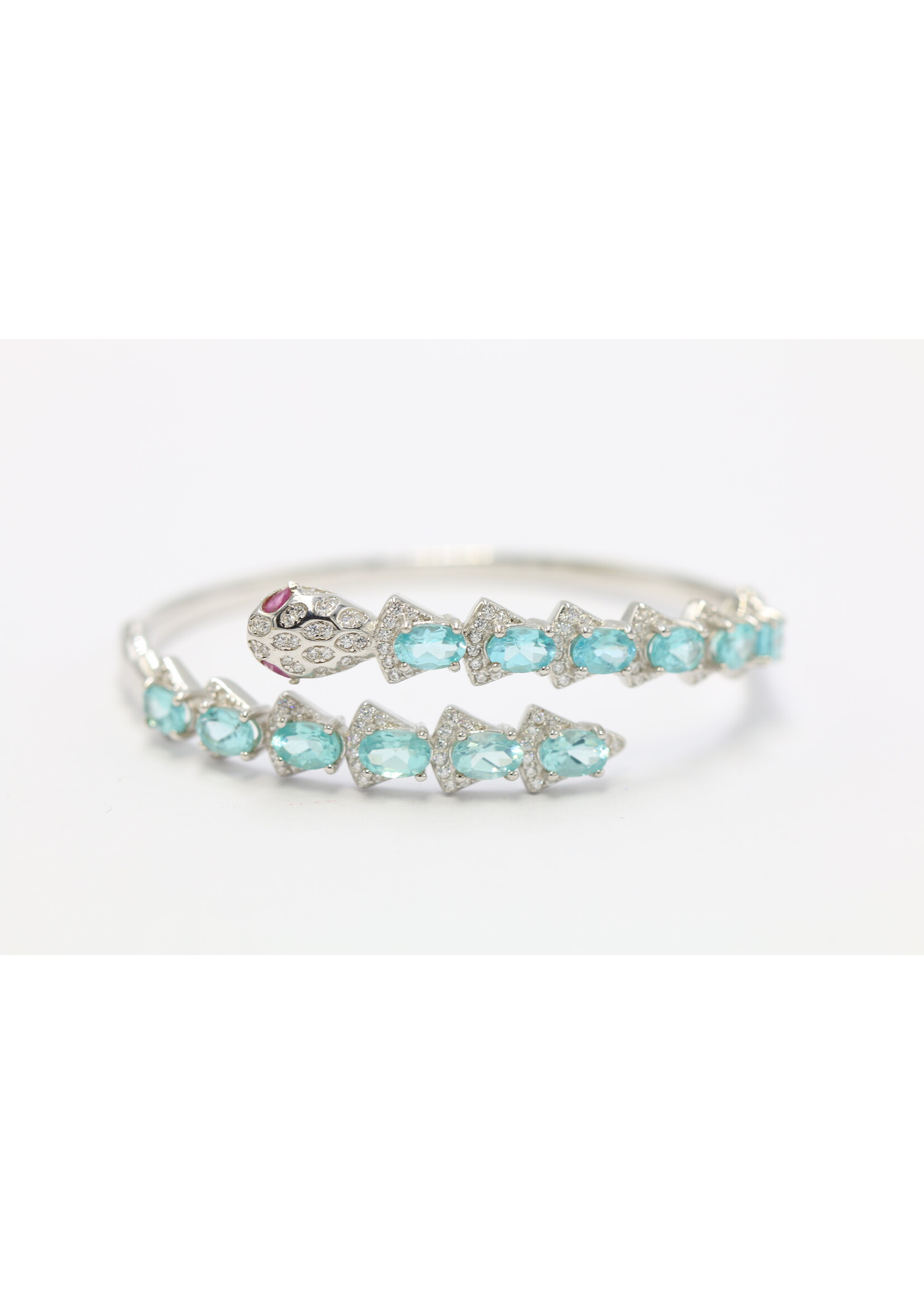 925 gerhodineerd zilveren Armband bezet met natuurlijke   Blauwe Apatieten en Cubic Zirconia