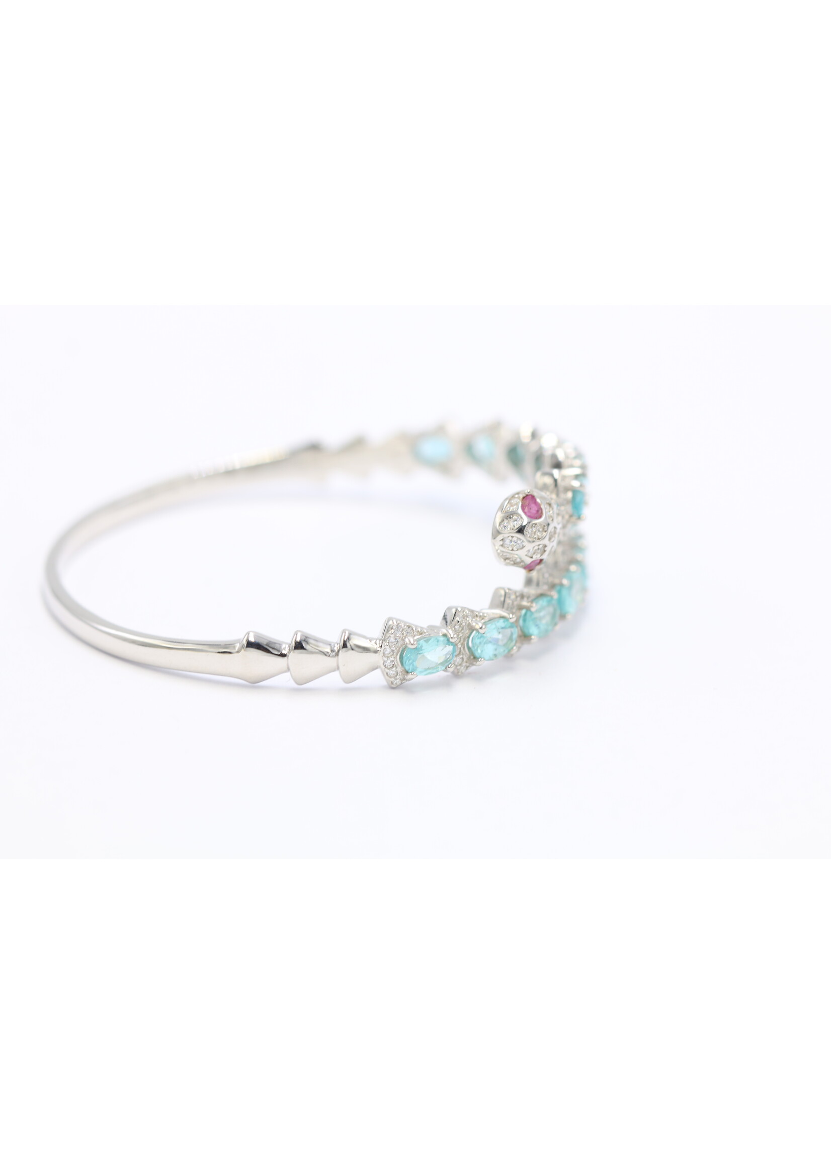 925 gerhodineerd zilveren Armband bezet met natuurlijke   Blauwe Apatieten en Cubic Zirconia