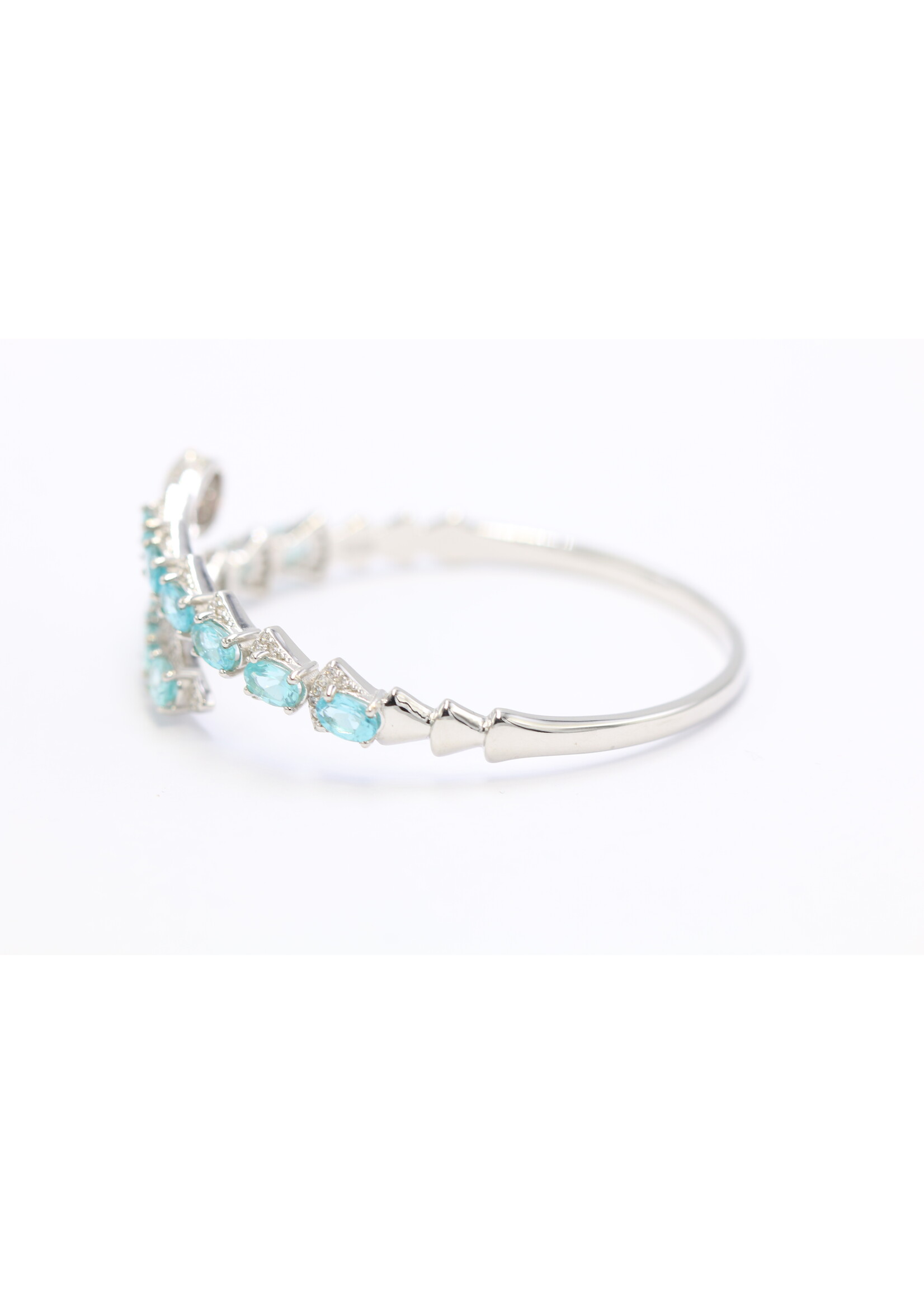 925 gerhodineerd zilveren Armband bezet met natuurlijke   Blauwe Apatieten en Cubic Zirconia