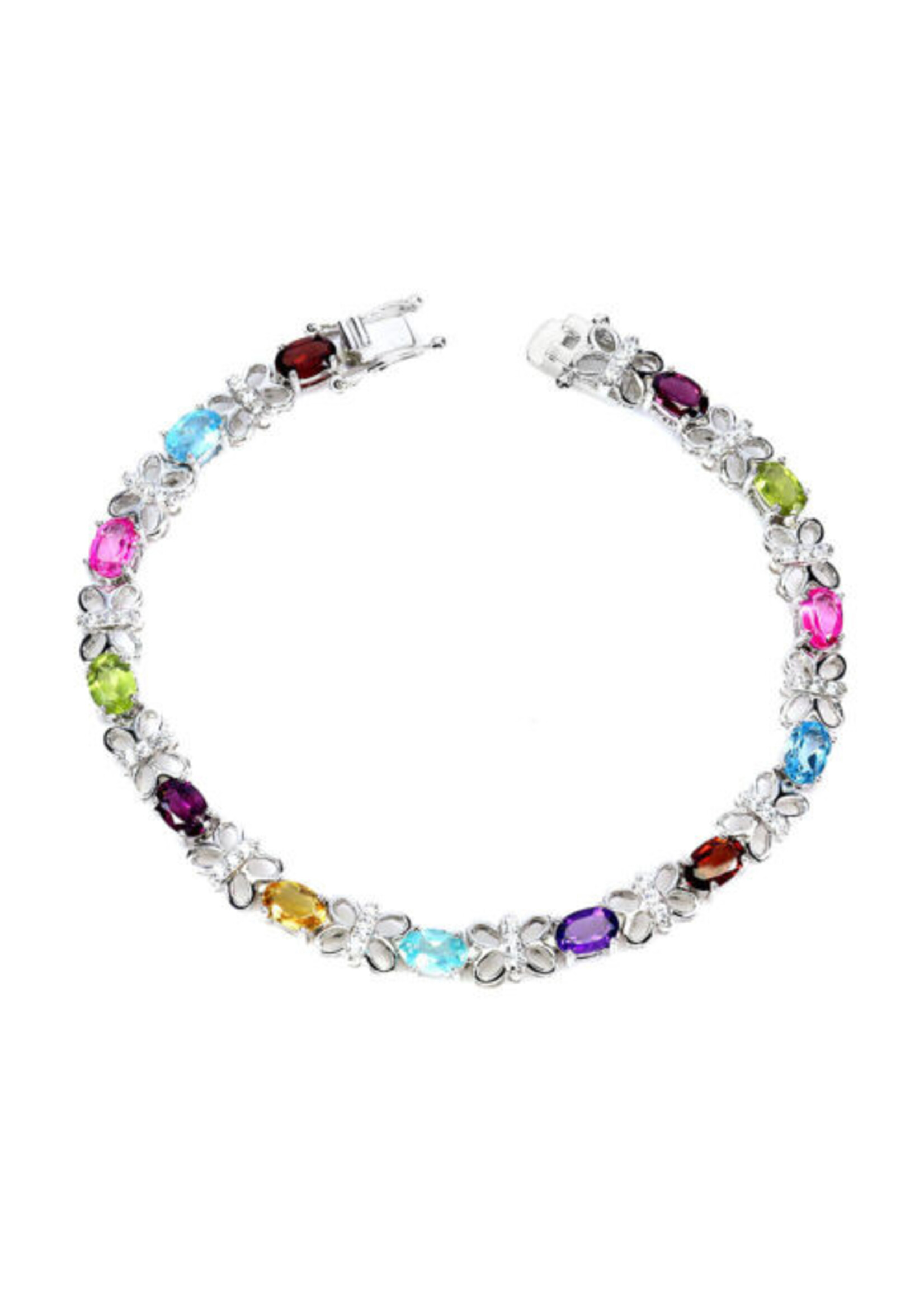 925 rhodium plated silver bracelet set with natural amethyst, garnet, peridot, topaz and citrines
