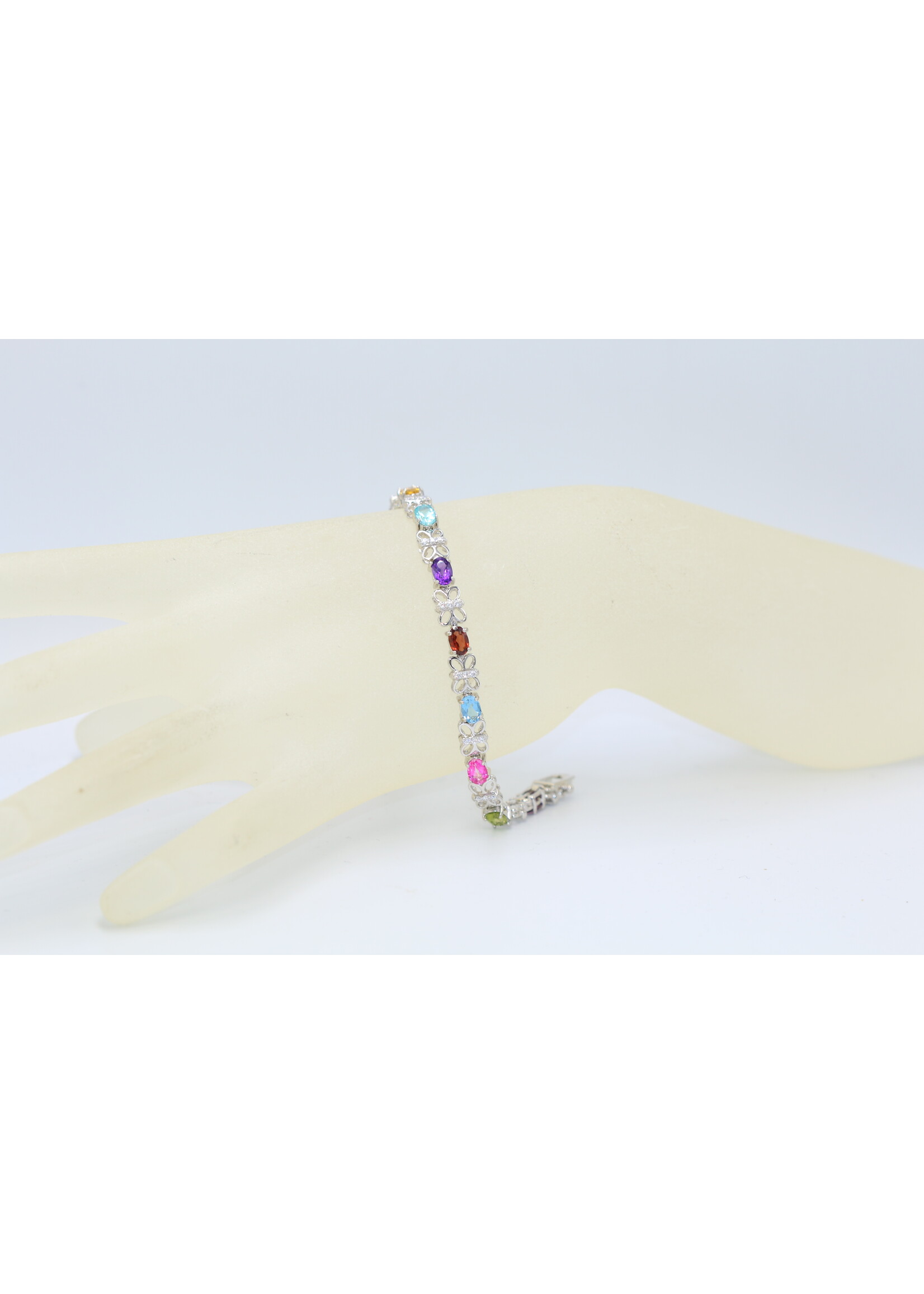 925 rhodium plated silver bracelet set with natural amethyst, garnet, peridot, topaz and citrines