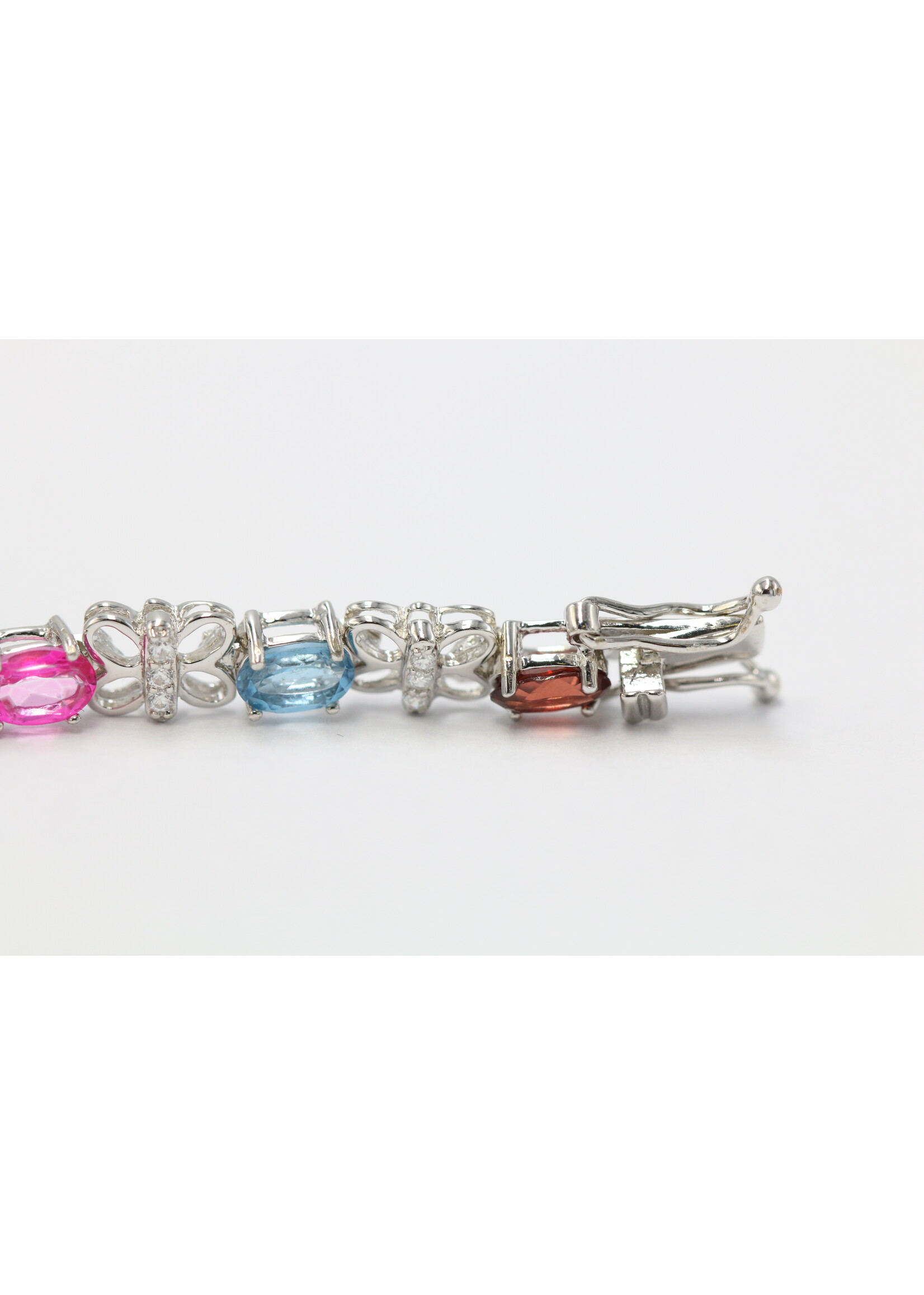 925 rhodium plated silver bracelet set with natural amethyst, garnet, peridot, topaz and citrines