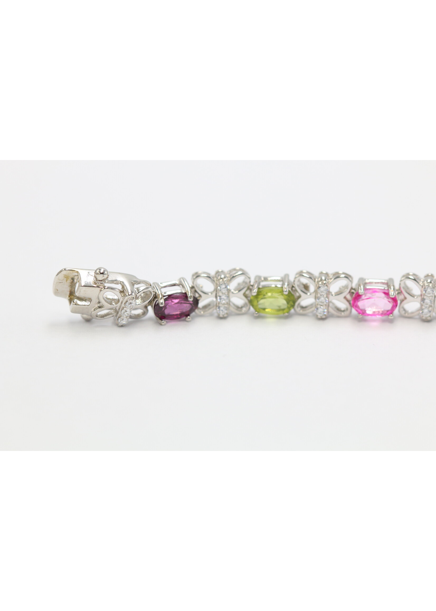 925 rhodium plated silver bracelet set with natural amethyst, garnet, peridot, topaz and citrines