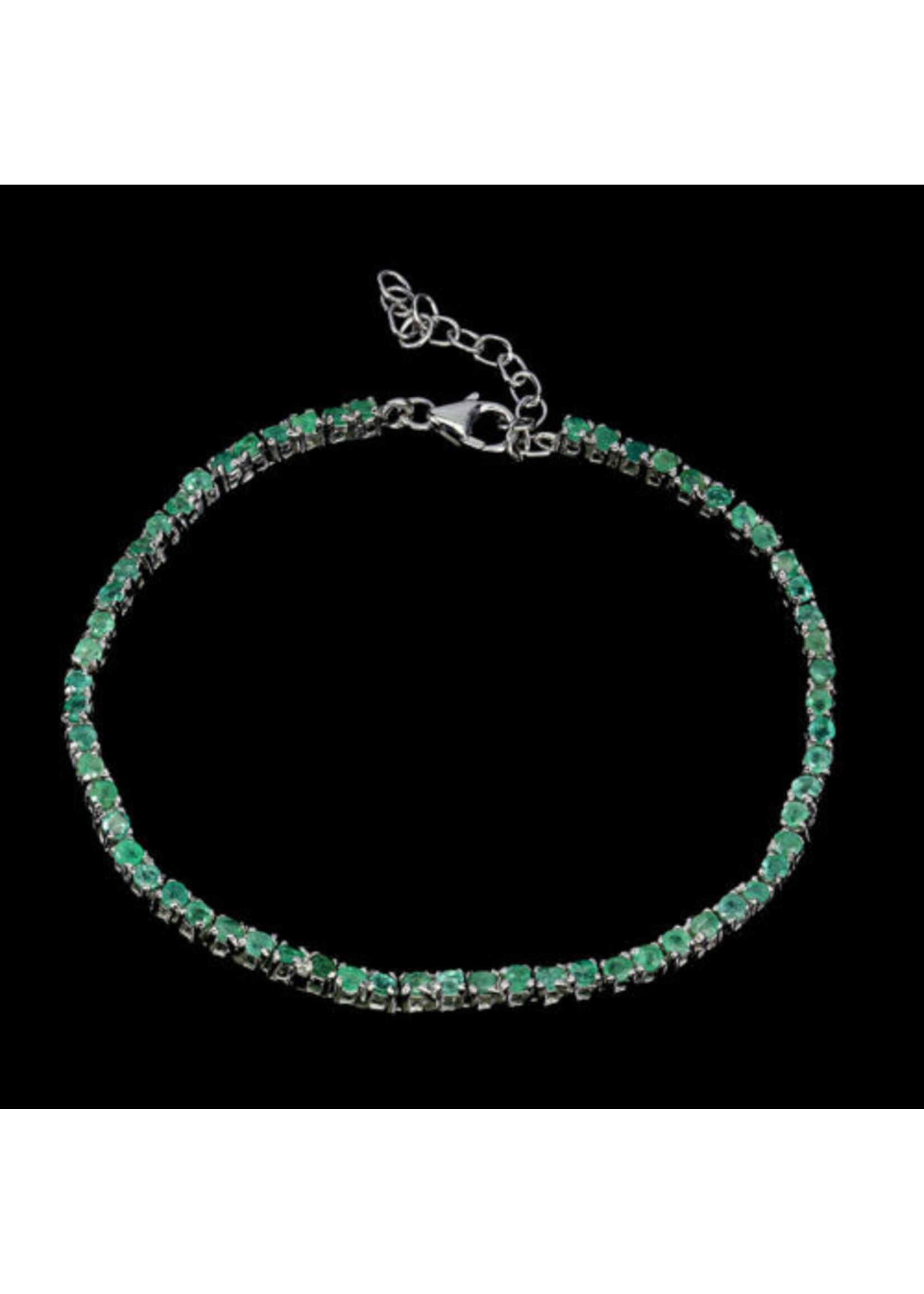 925 rhodium plated silver bracelet set with natural emeralds