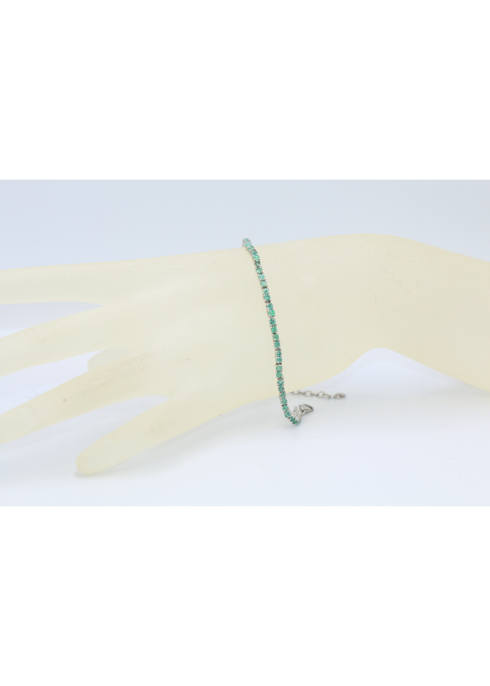 925 gerhodineerd zilveren Armband bezet met natuurlijke Smaragden