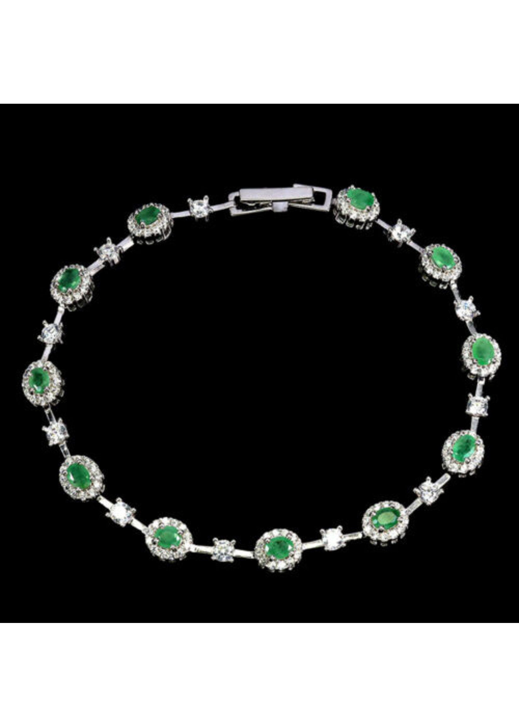 925 gerhodineerd zilveren Armband bezet met natuurlijke Smaragden