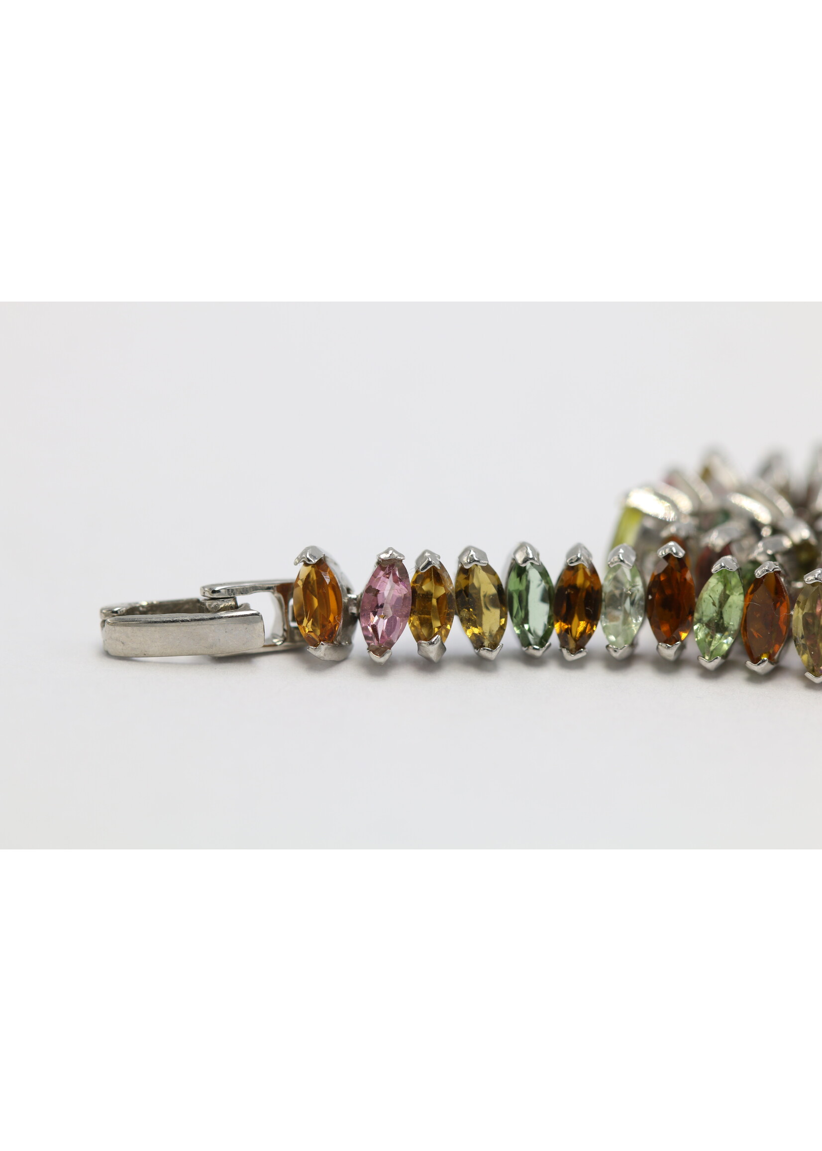 925 gerhodineerd zilveren Armband bezet met natuurlijke Multi-Kleur Toermalijnen -