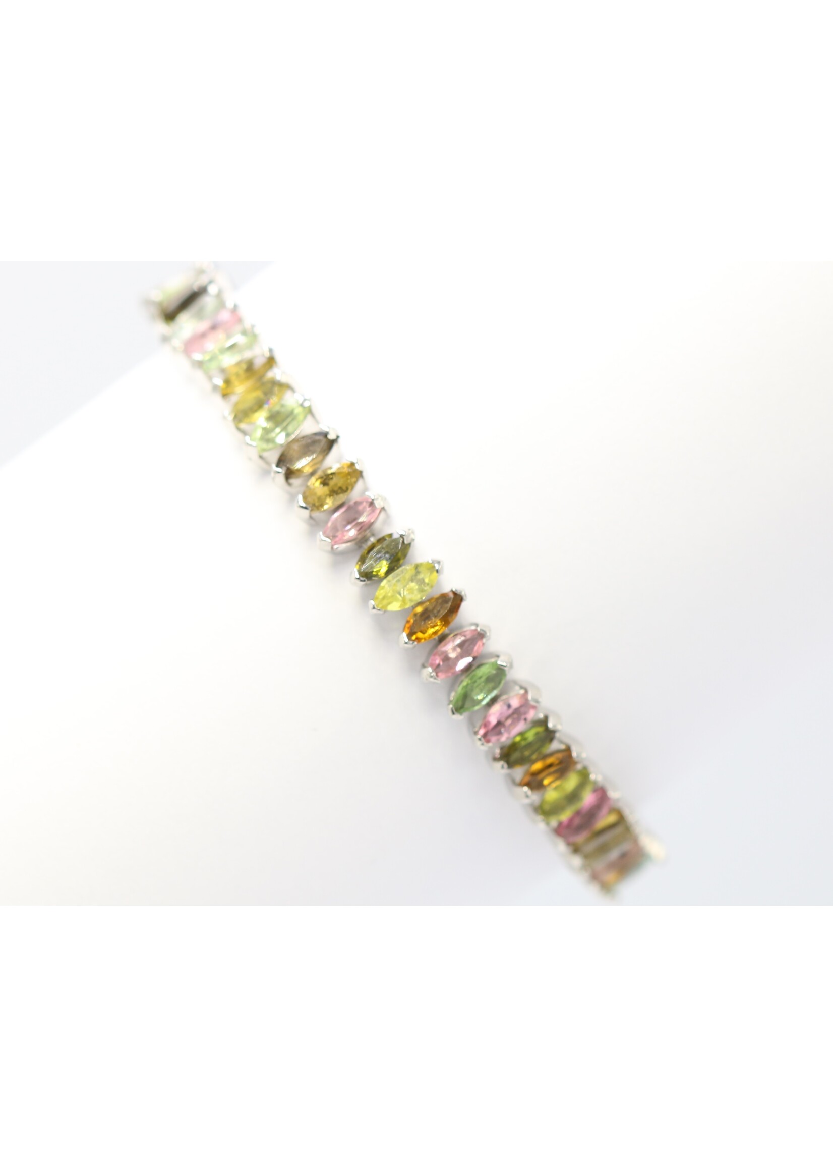 925 gerhodineerd zilveren Armband bezet met natuurlijke Multi-Kleur Toermalijnen -