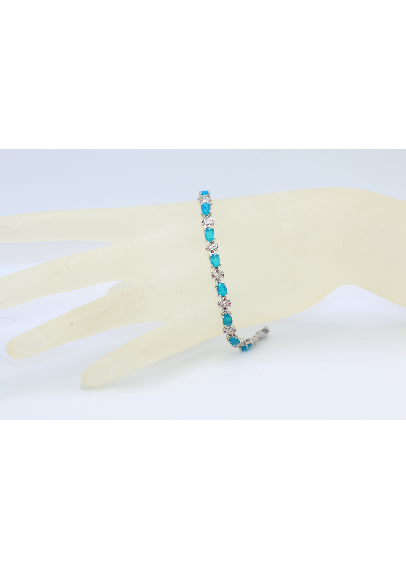 925 gerhodineerd zilveren Armband bezet met natuurlijke Blauwe Opaal en Rhodolieteny