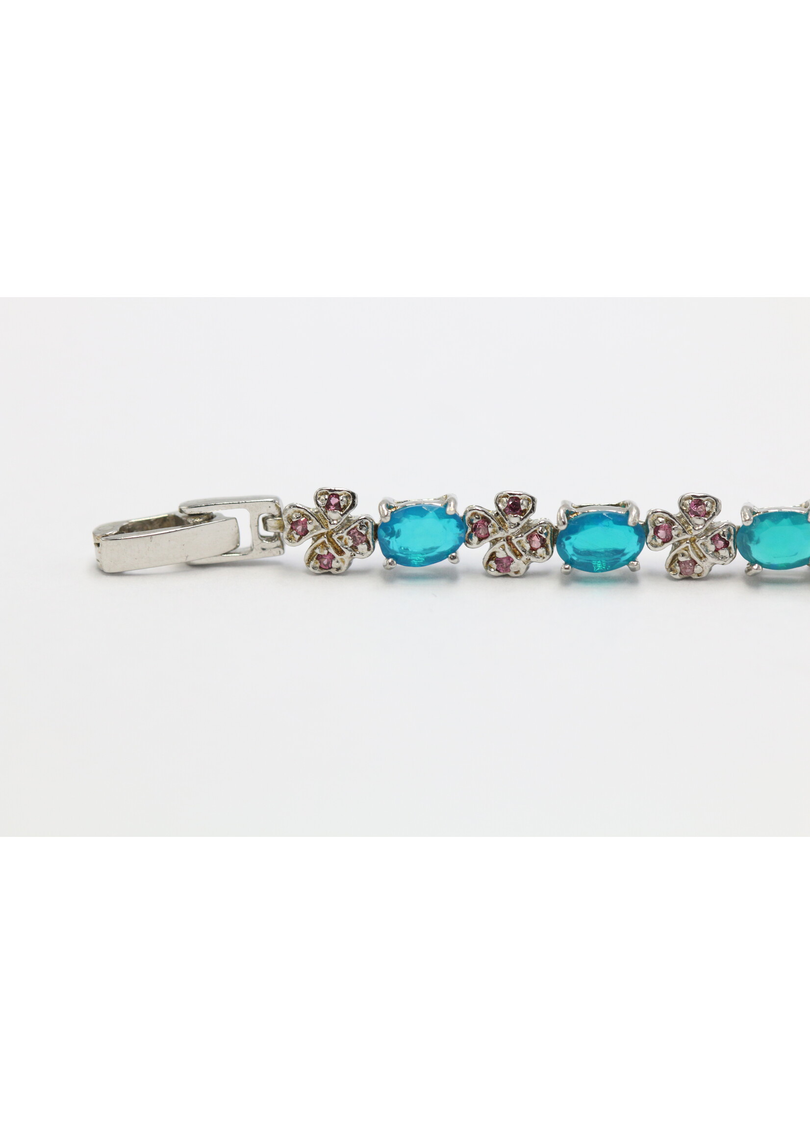 925 gerhodineerd zilveren Armband bezet met natuurlijke Blauwe Opaal en Rhodolieteny