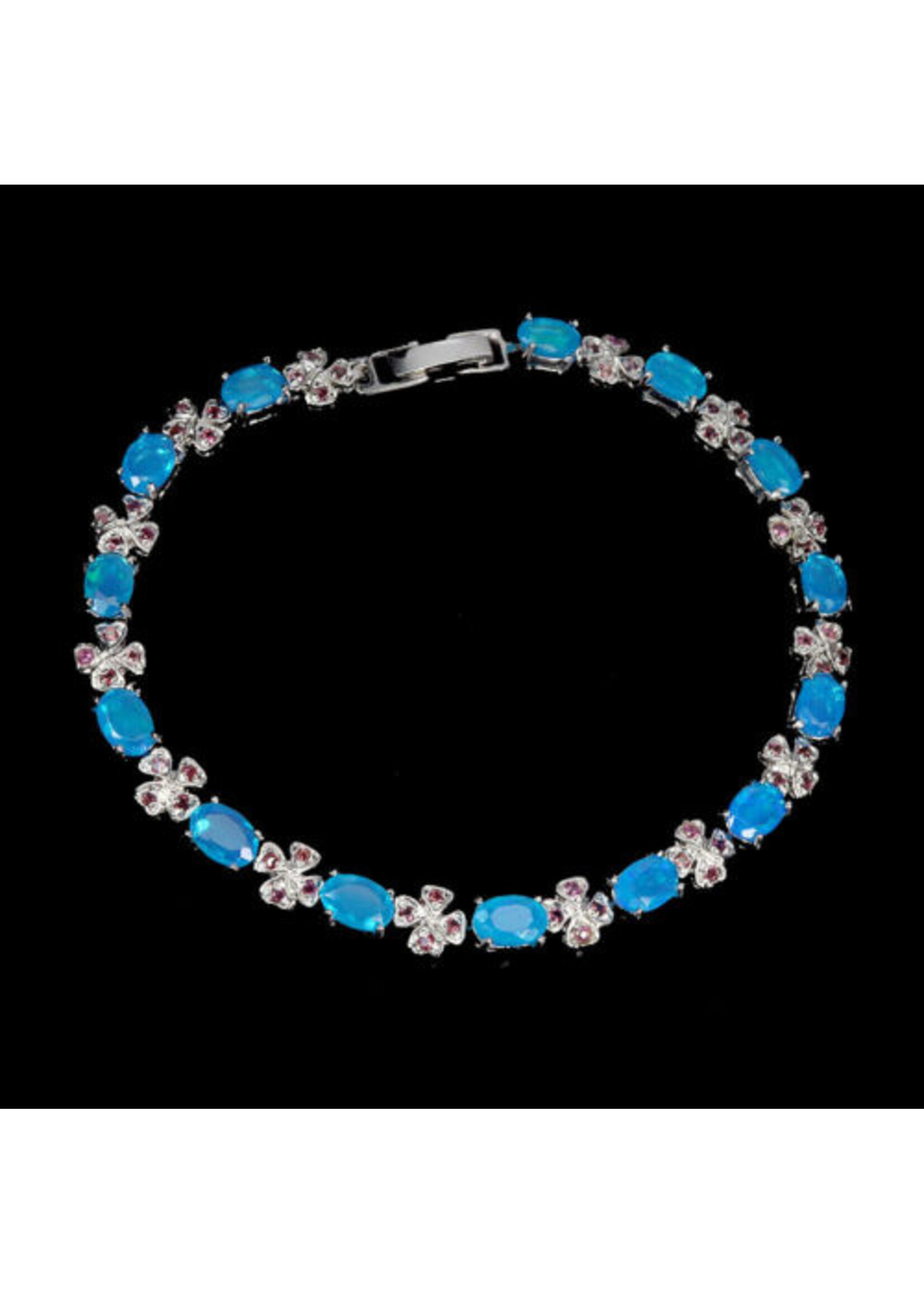 925 gerhodineerd zilveren Armband bezet met natuurlijke Blauwe Opaal en Rhodolieteny