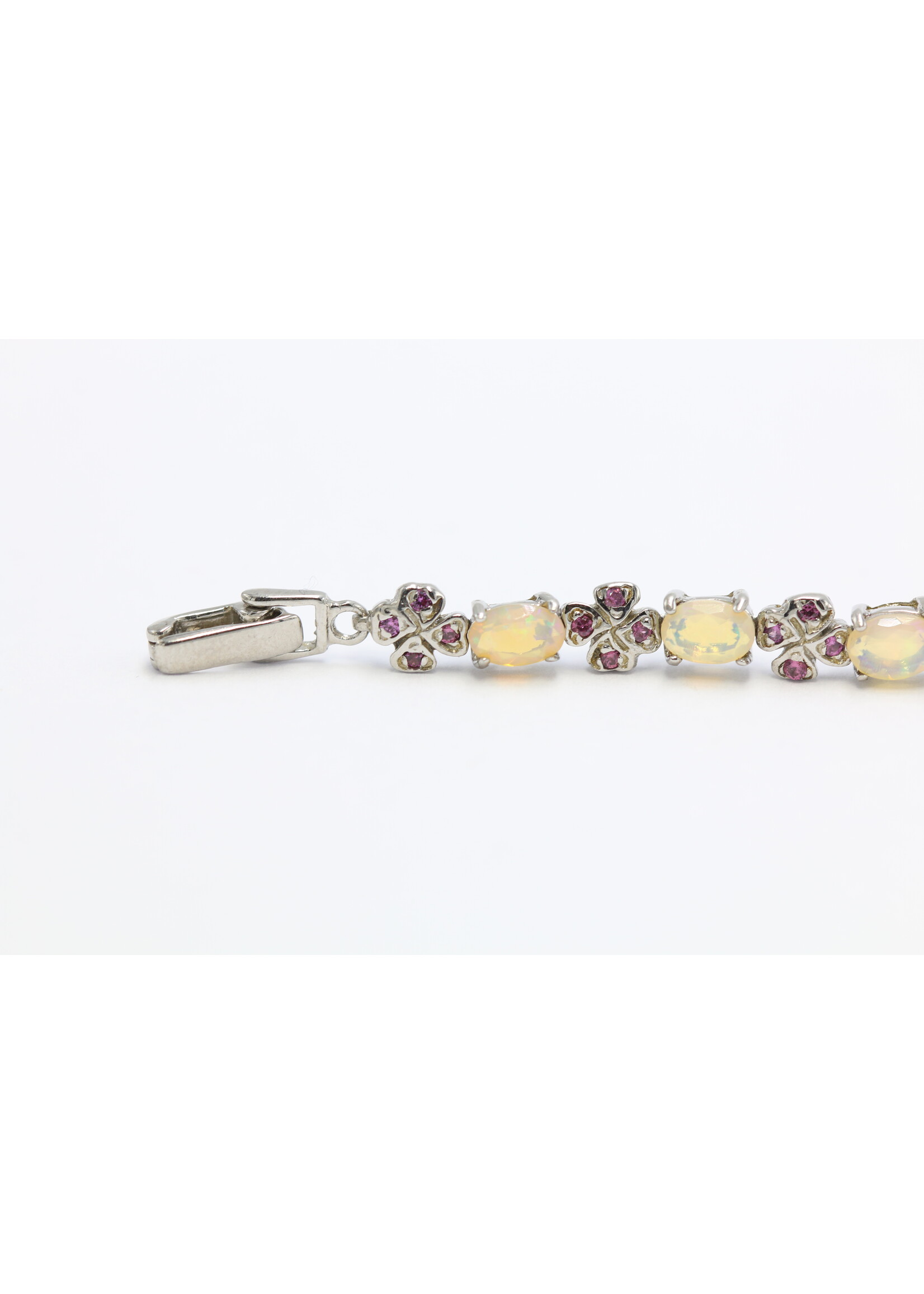 925 gerhodineerd zilveren Armband bezet met natuurlijke Opaal en Rhodolieten
