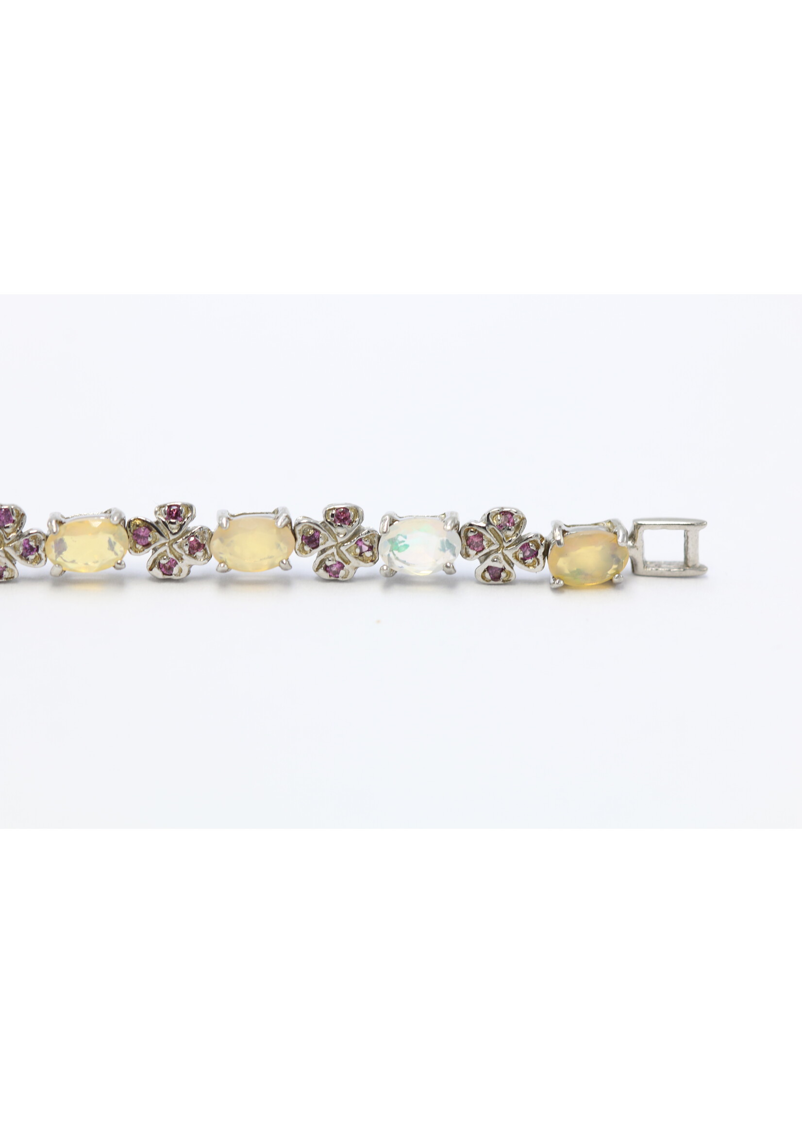 925 gerhodineerd zilveren Armband bezet met natuurlijke Opaal en Rhodolieten