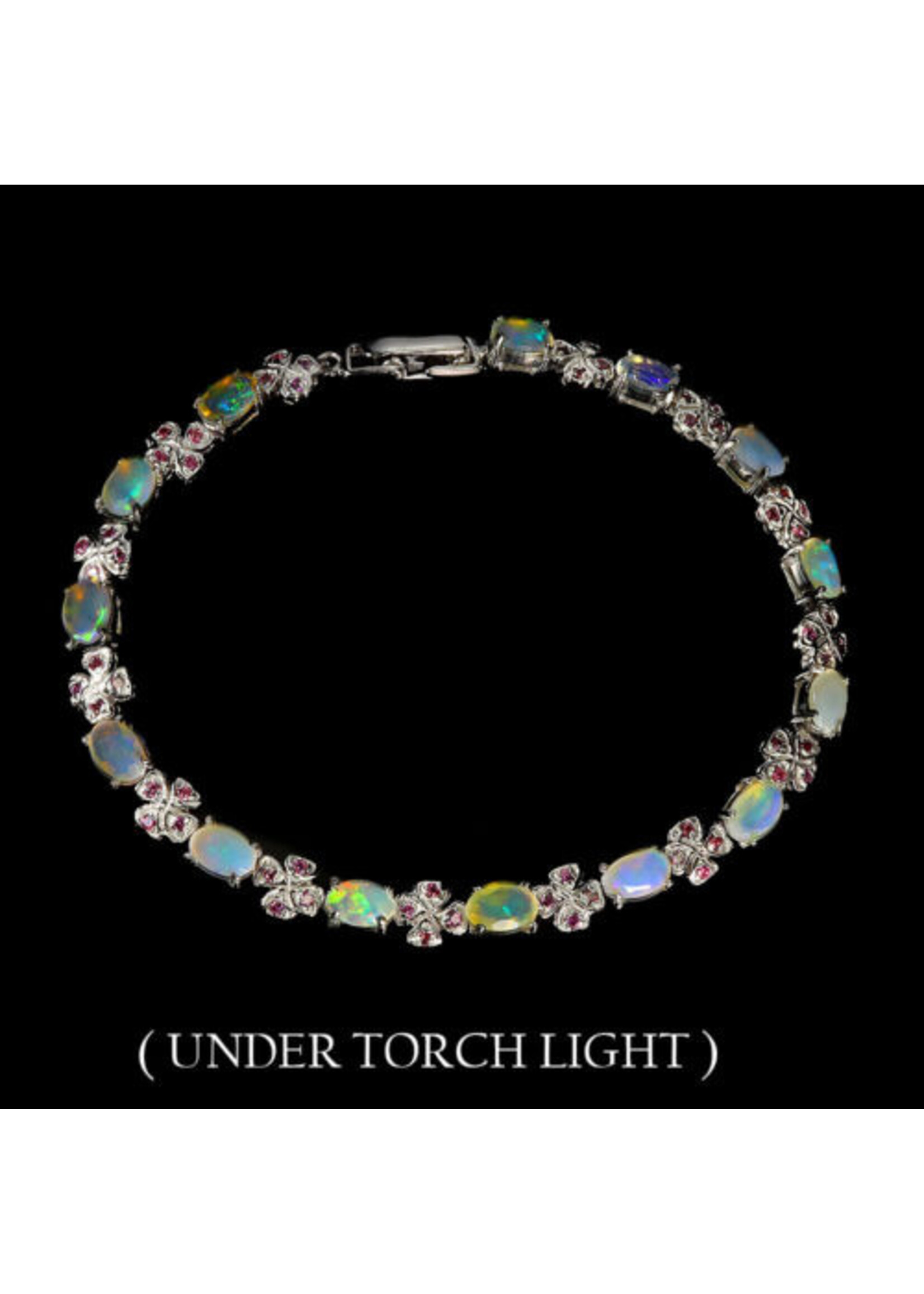 Bracciale in argento rodiato 925 con opale naturale e rodoliti