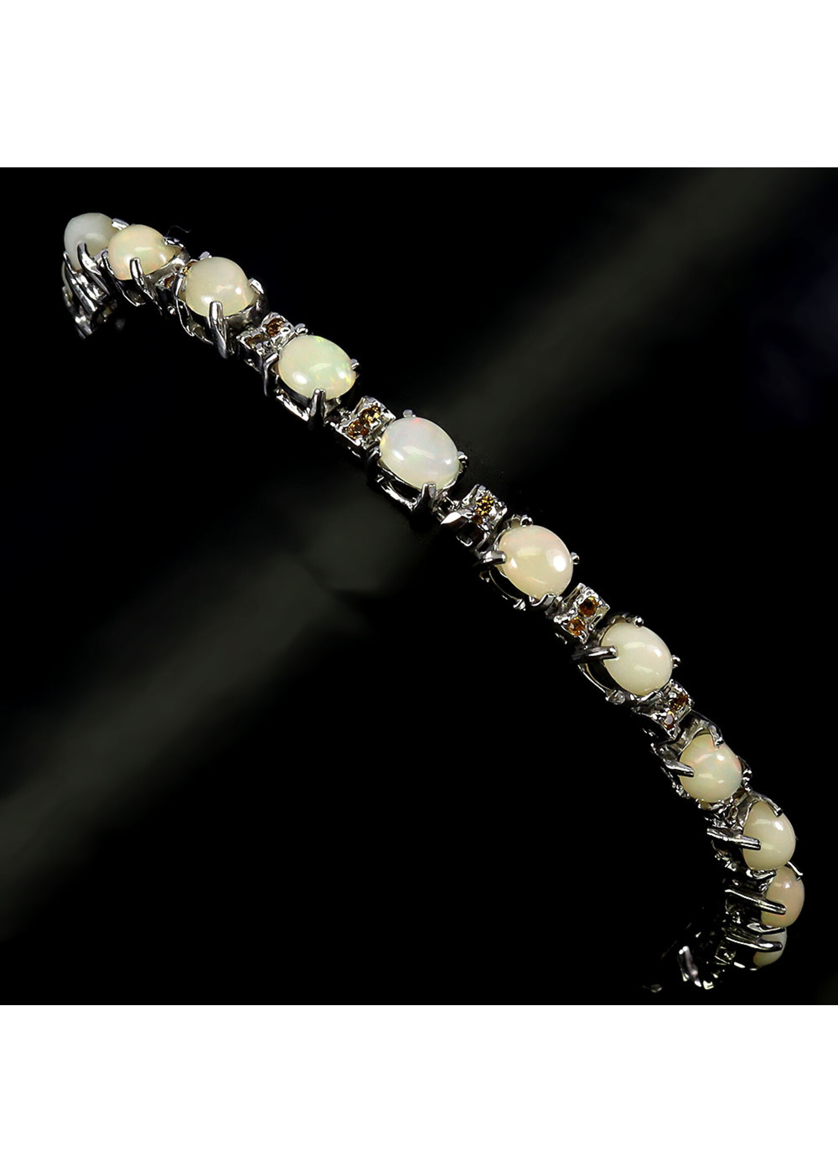 Bracelet en argent 925 rhodié serti de saphirs et opales naturels