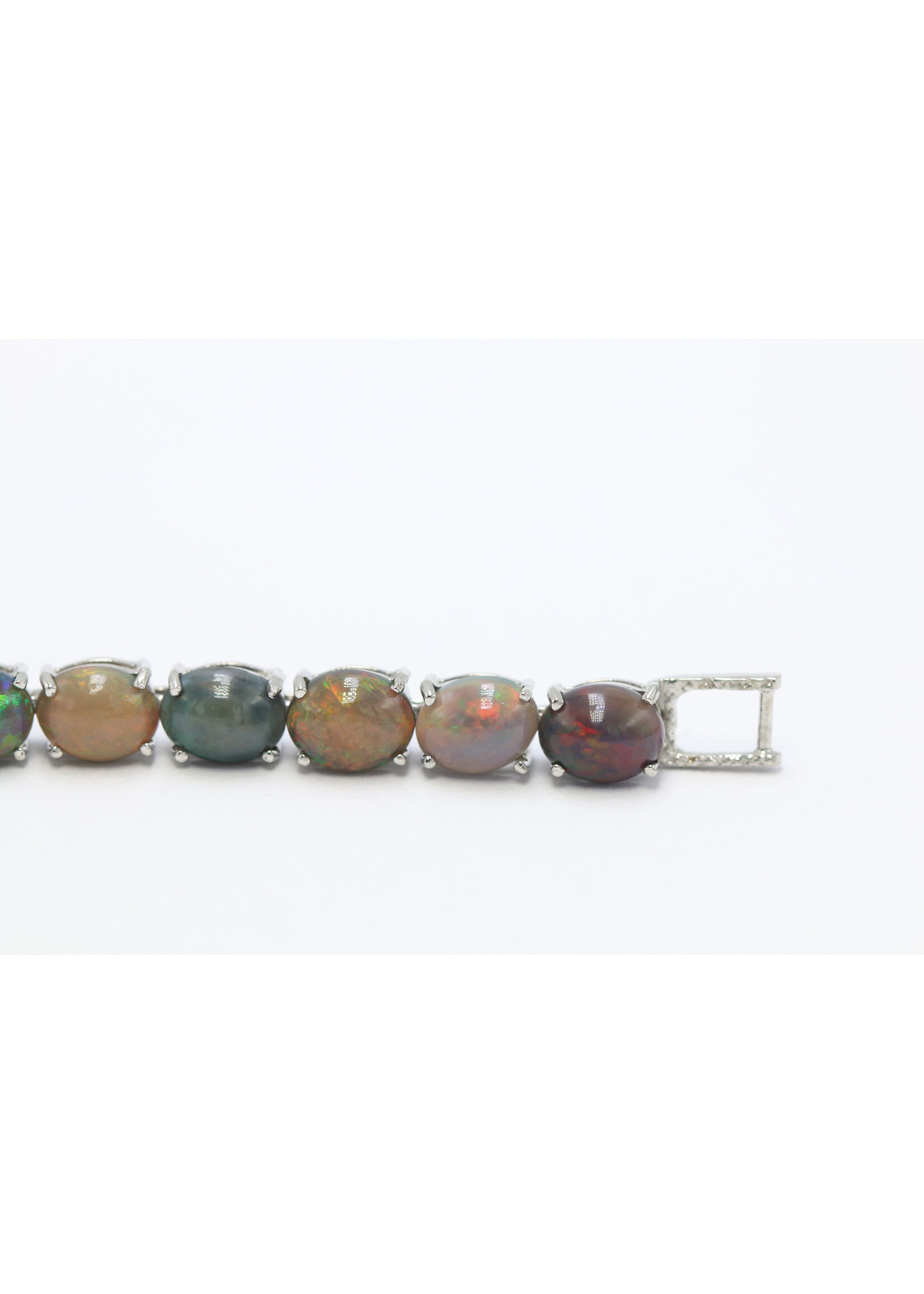 925 rhodium plated silver bracelet set with natural black opals