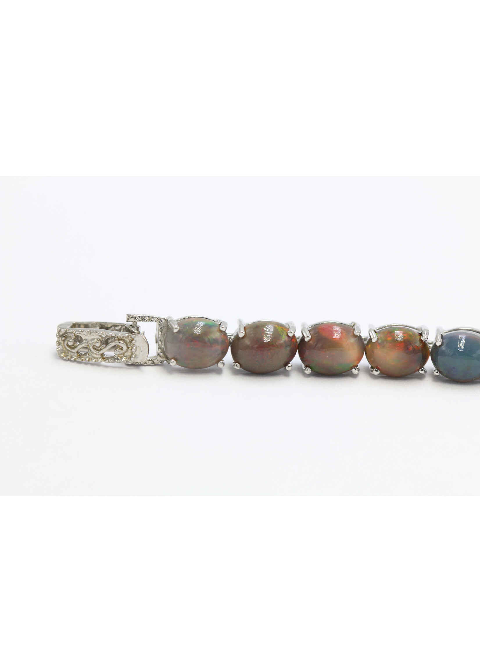 925 rhodium plated silver bracelet set with natural black opals