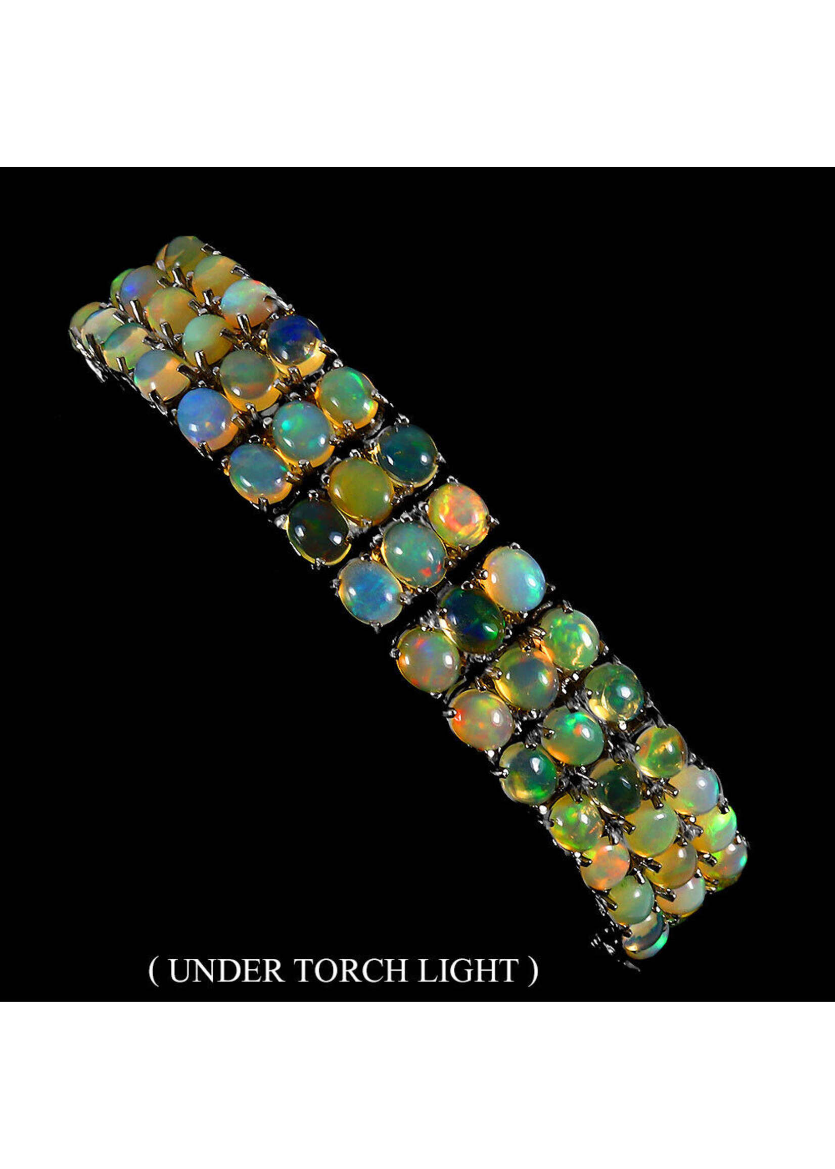 925 gerhodineerd zilveren Armband bezet met natuurlijke Opalen