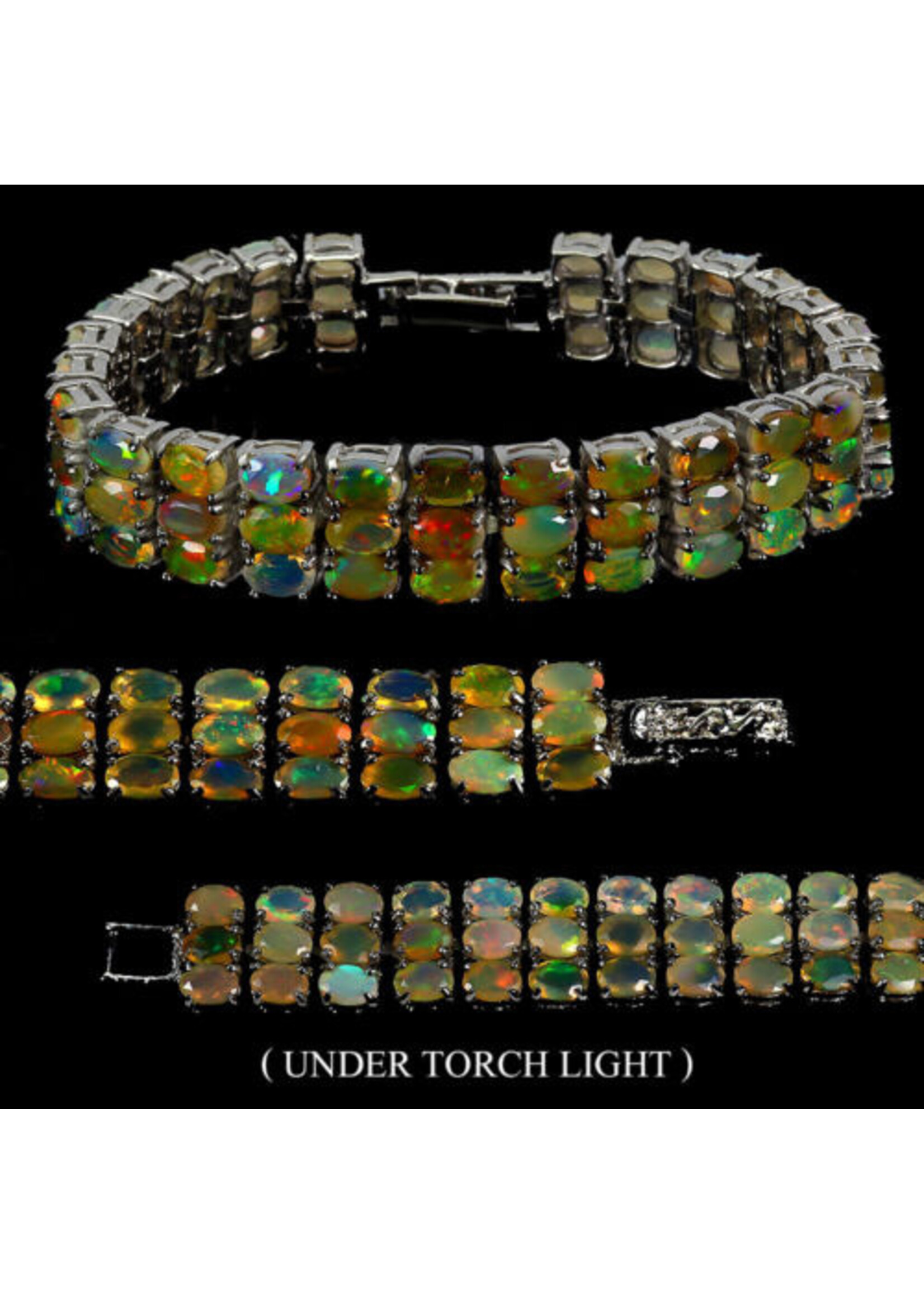 Bracelet en argent 925 rhodié serti d'opales naturelles