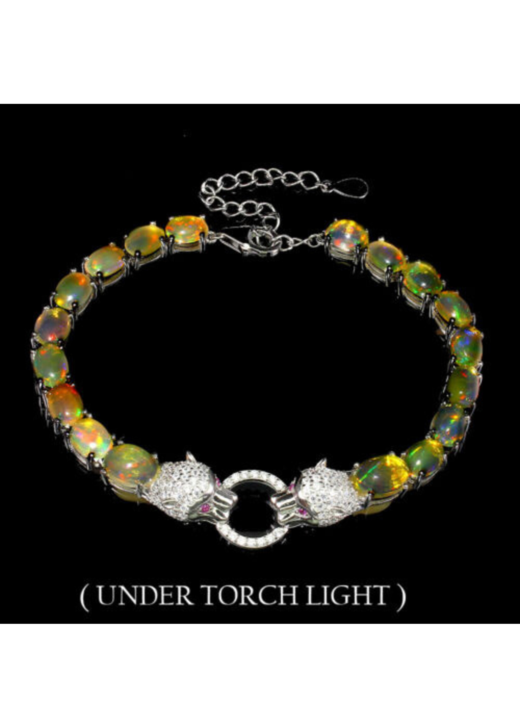 Bracelet en argent 925 rhodié serti d'Opales naturelles