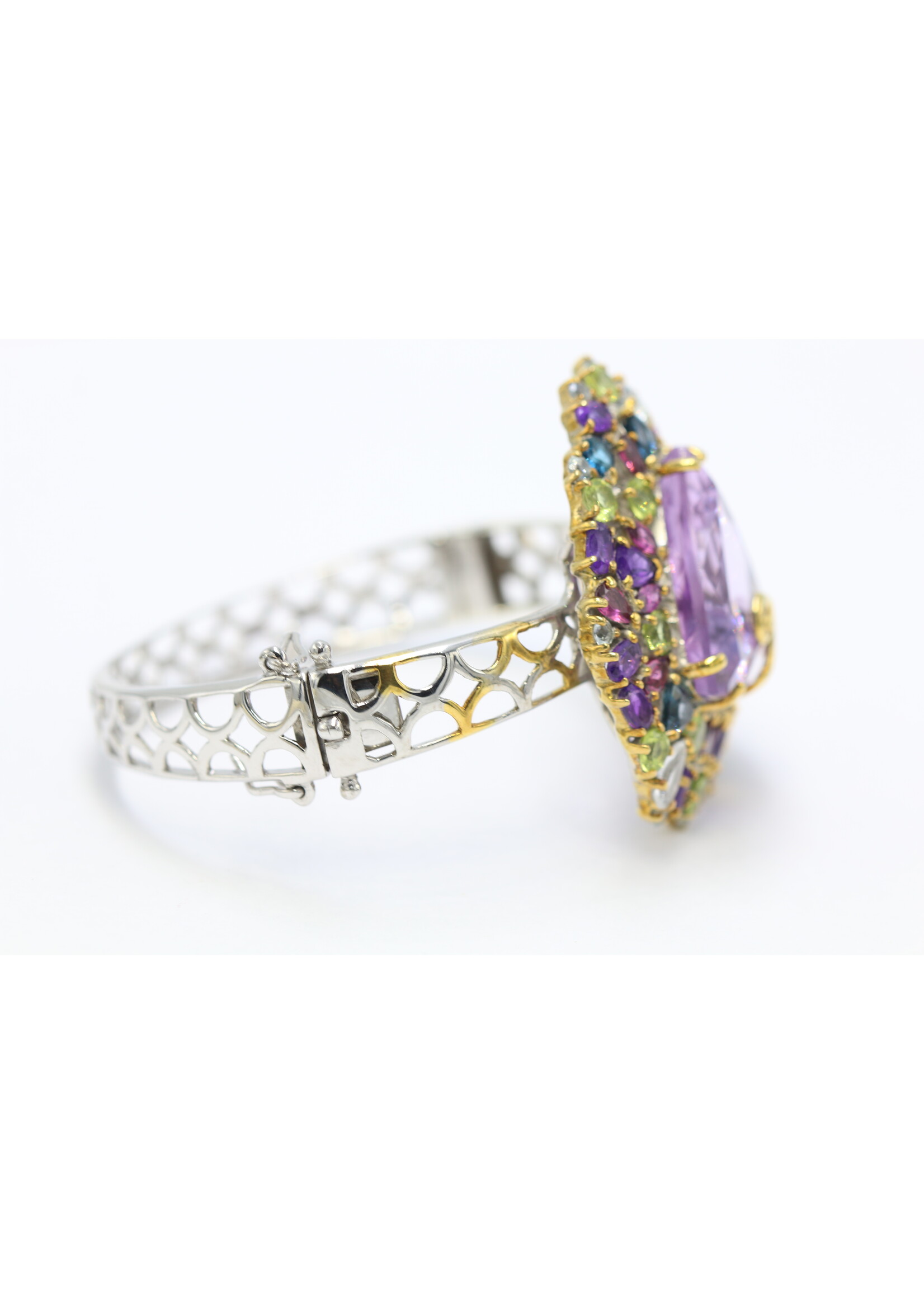 Bracciale in argento rodiato 925 con ametista naturale, citrino, peridoto, topazio e rodoliti