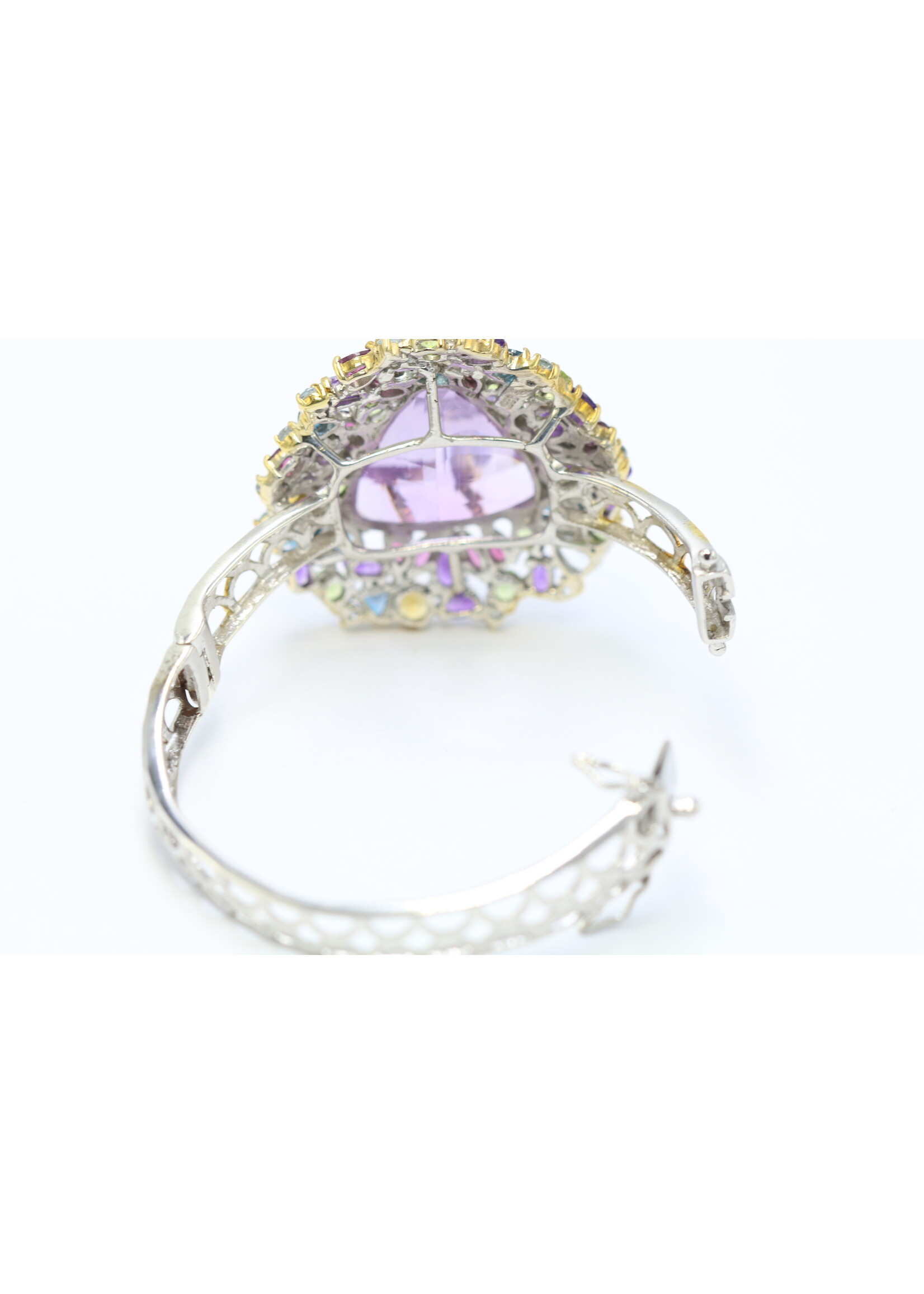 925 rhodium plated silver bracelet set with natural amethyst, citrine, peridot, topaz and rhodolite