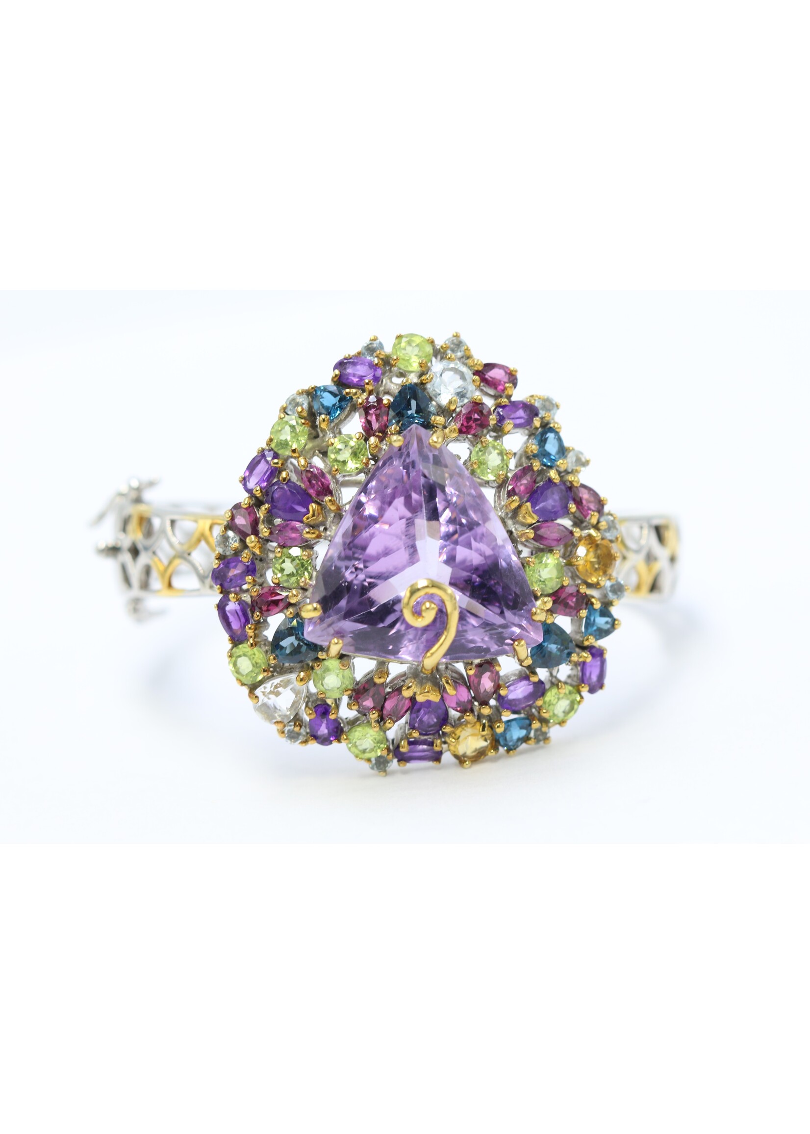 925 rhodium plated silver bracelet set with natural amethyst, citrine, peridot, topaz and rhodolite