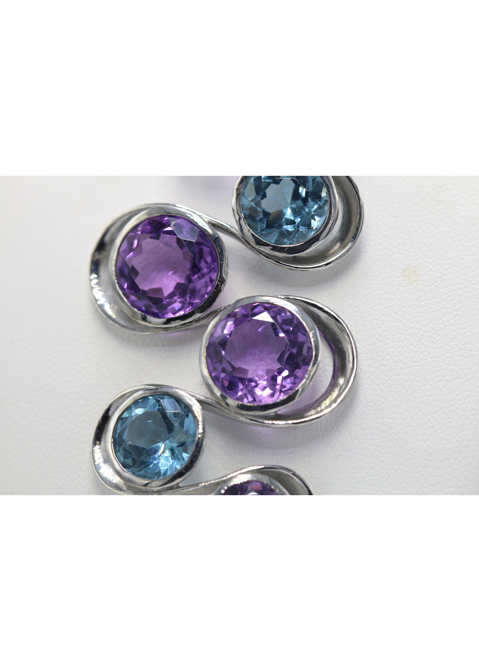 925 rhodium plated silver pendant set with natural Citrine, Topaz and Amethysts