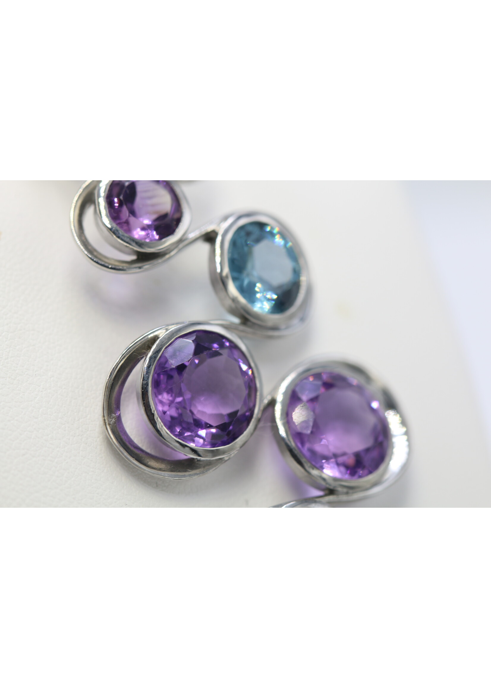 925 rhodium plated silver pendant set with natural Citrine, Topaz and Amethysts