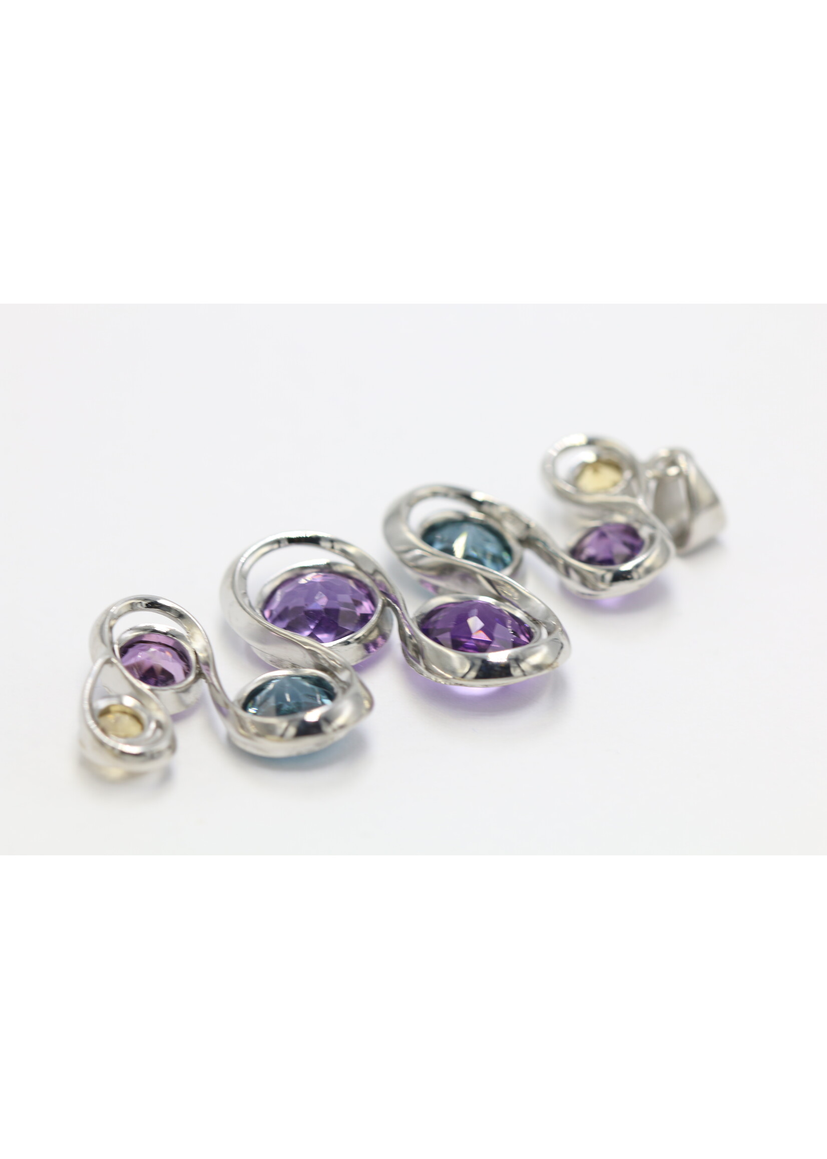 925 rhodium plated silver pendant set with natural Citrine, Topaz and Amethysts