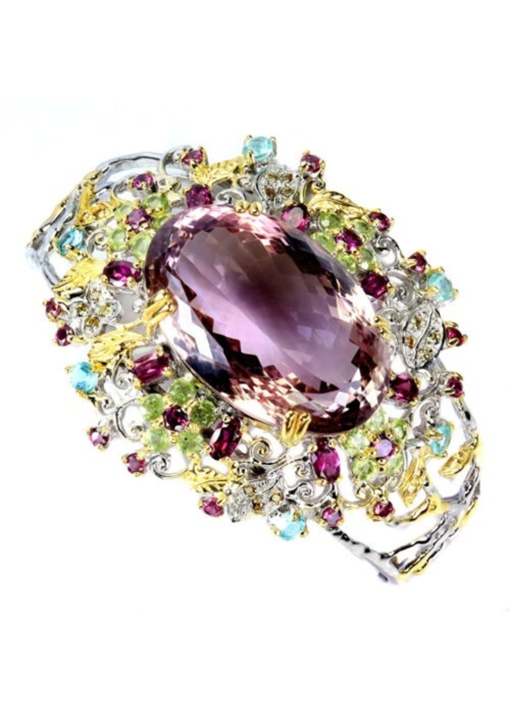 Bracelet en argent 925 rhodié serti d'Améthyste naturelle, Péridot, Topaze et Rhodolites