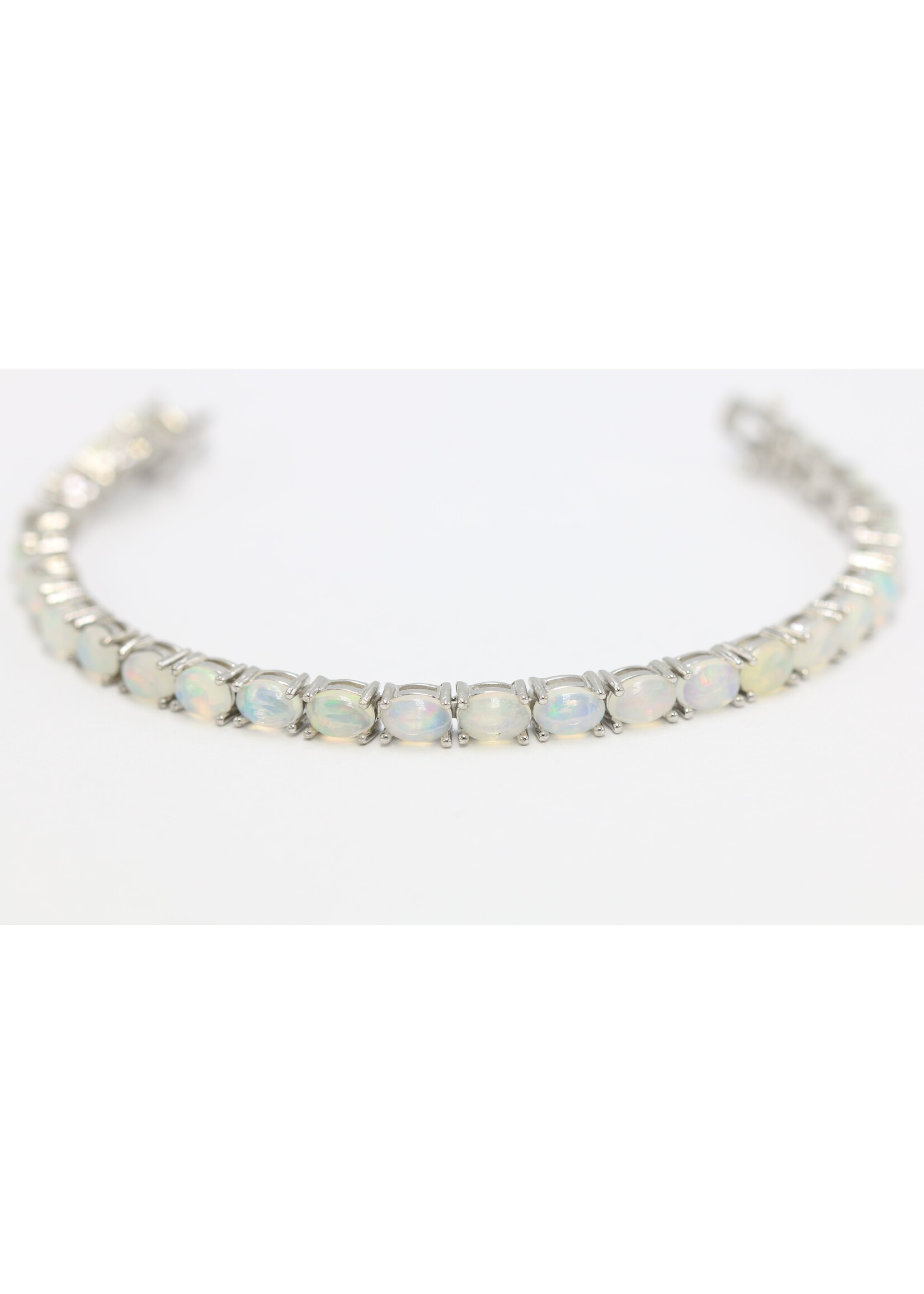 925 rhodium plated silver bracelet set with natural opals
